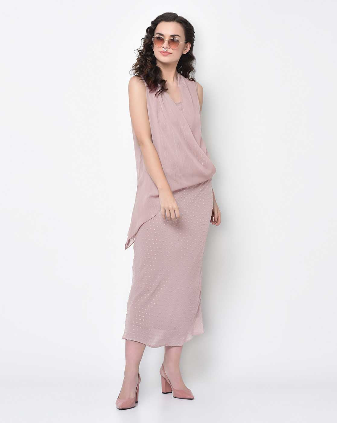 Silver Rose Pink Bias Skirt for Women-5