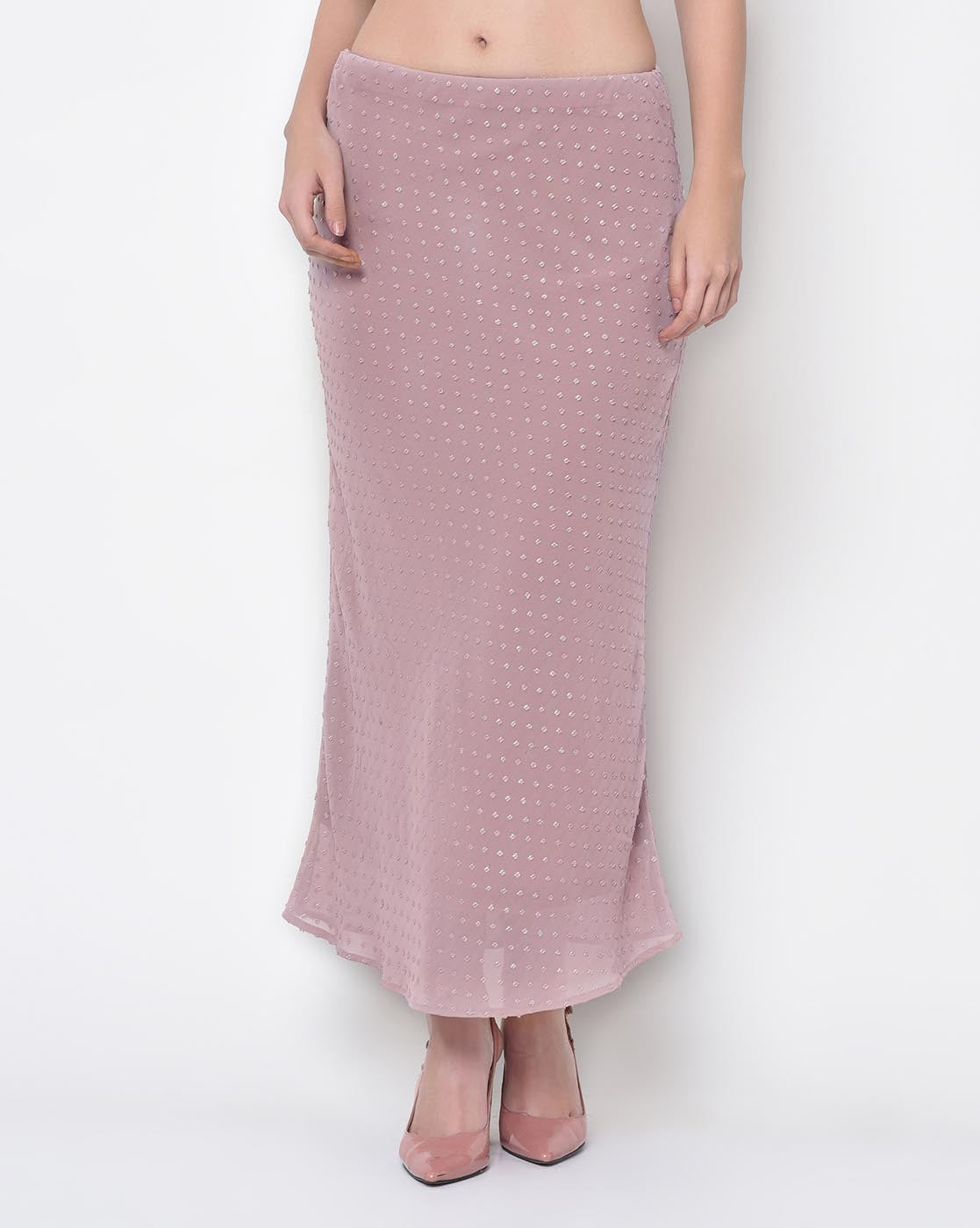 Silver Rose Pink Bias Skirt for Women-2