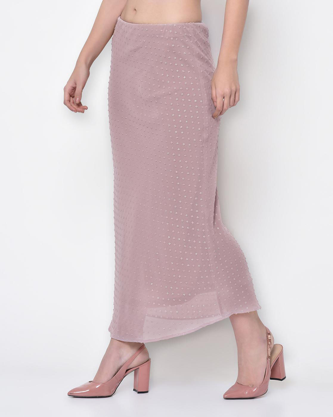 Silver Rose Pink Bias Skirt for Women-3