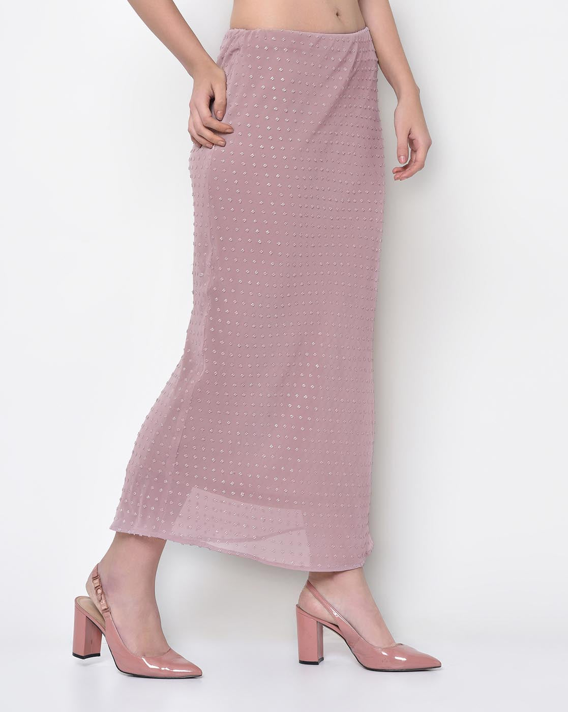 Silver Rose Pink Bias Skirt for Women-4