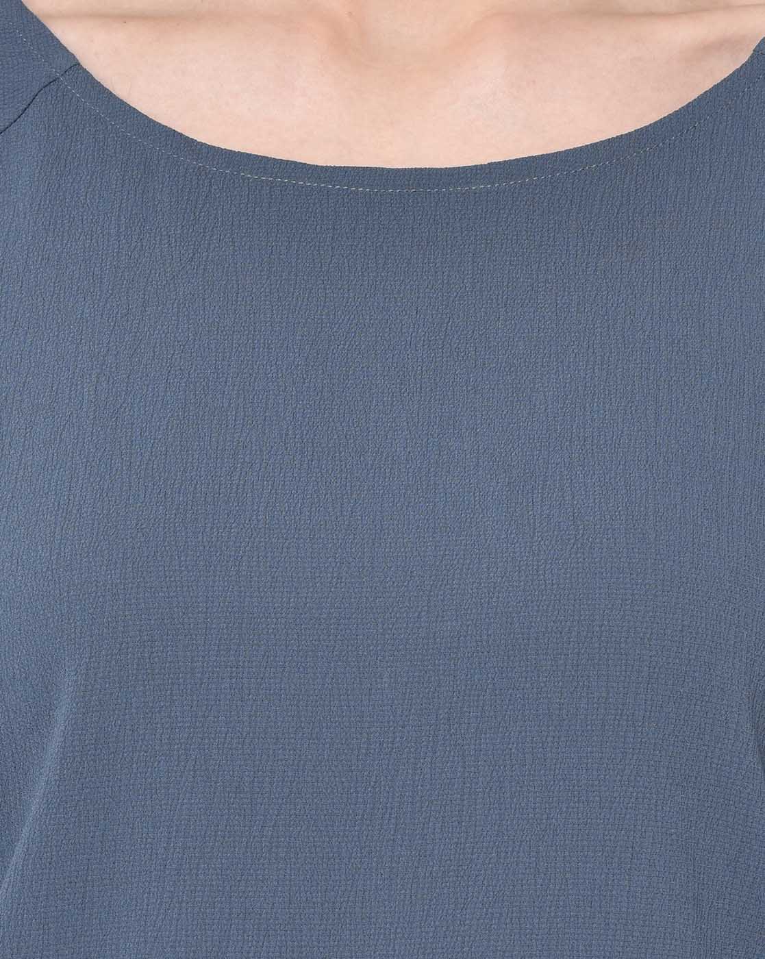 Stone Blue Drape Top With Silver Hand Embroidery