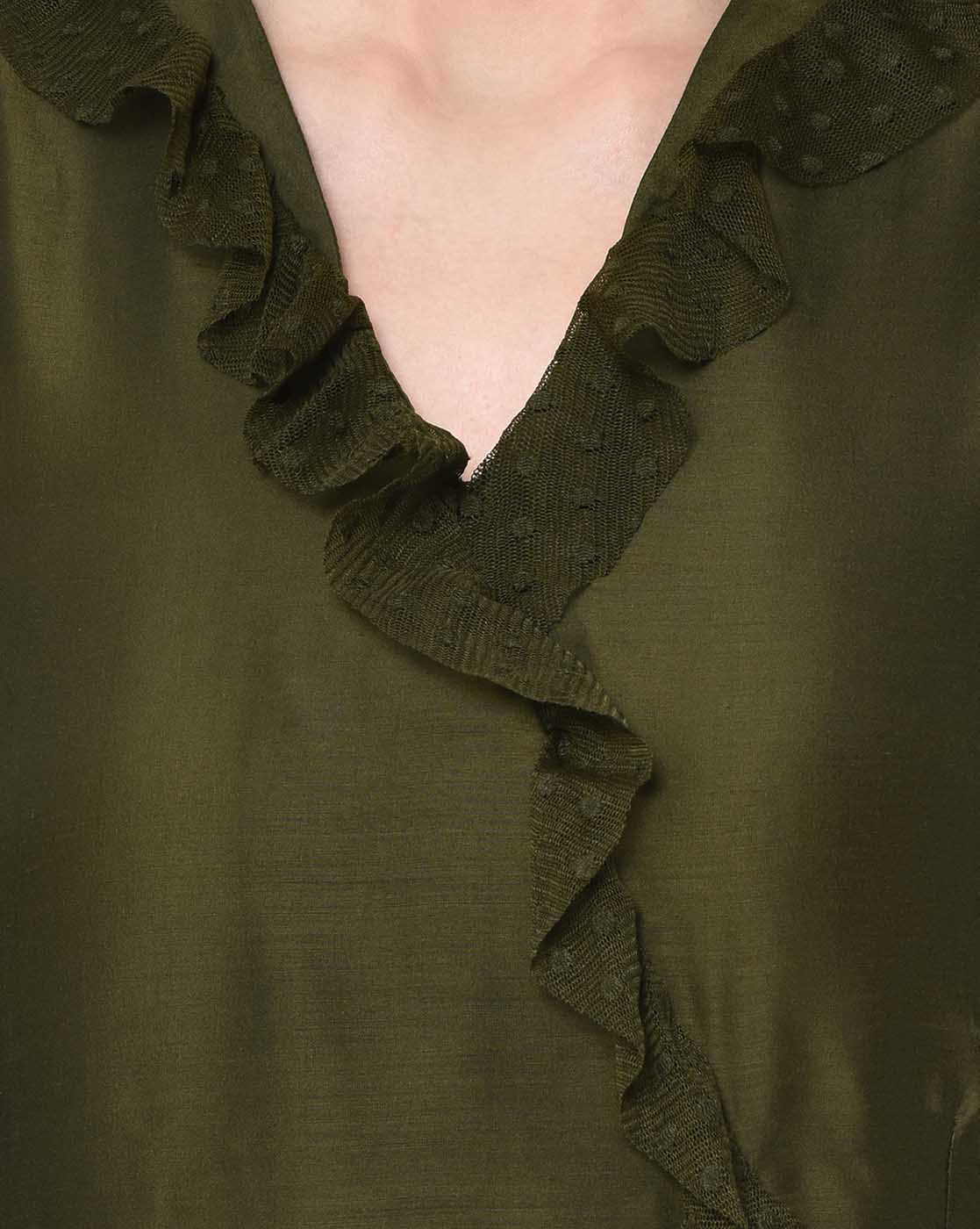 Olive Overlap Frill Top