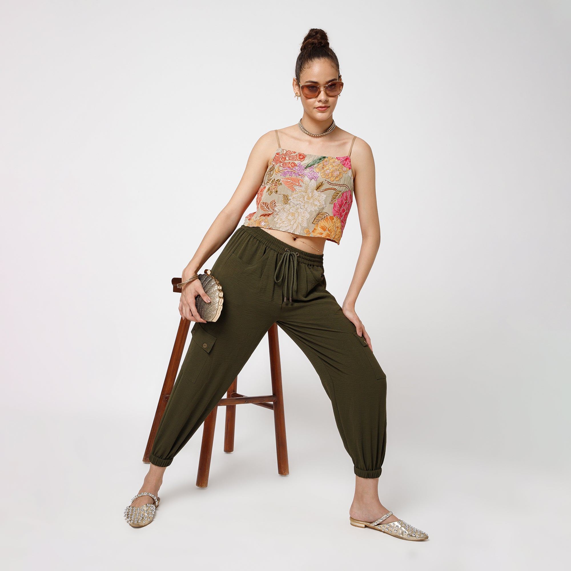 Beige Embroidery Crop Top