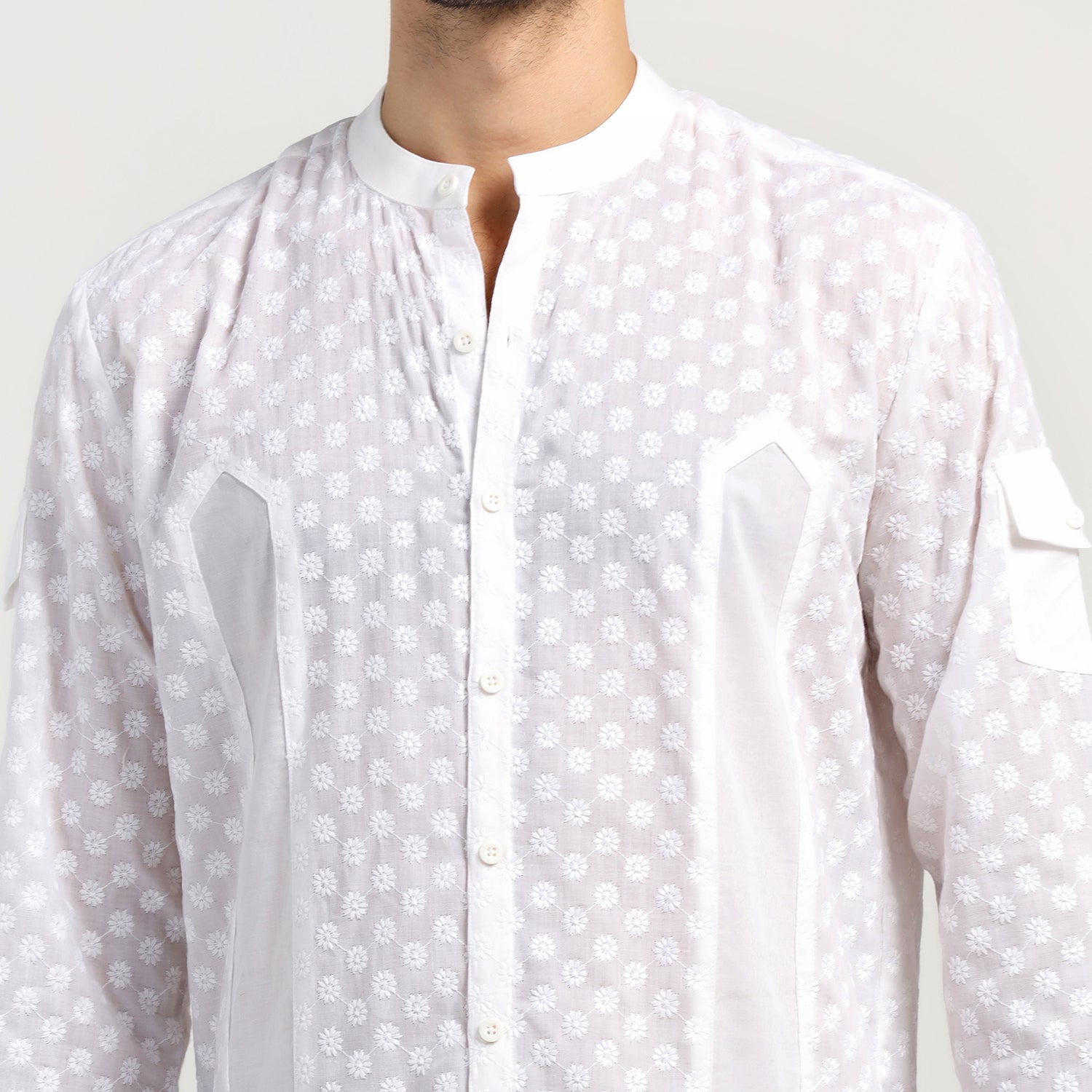 White Schiffle Patch Shirt for Men -4
