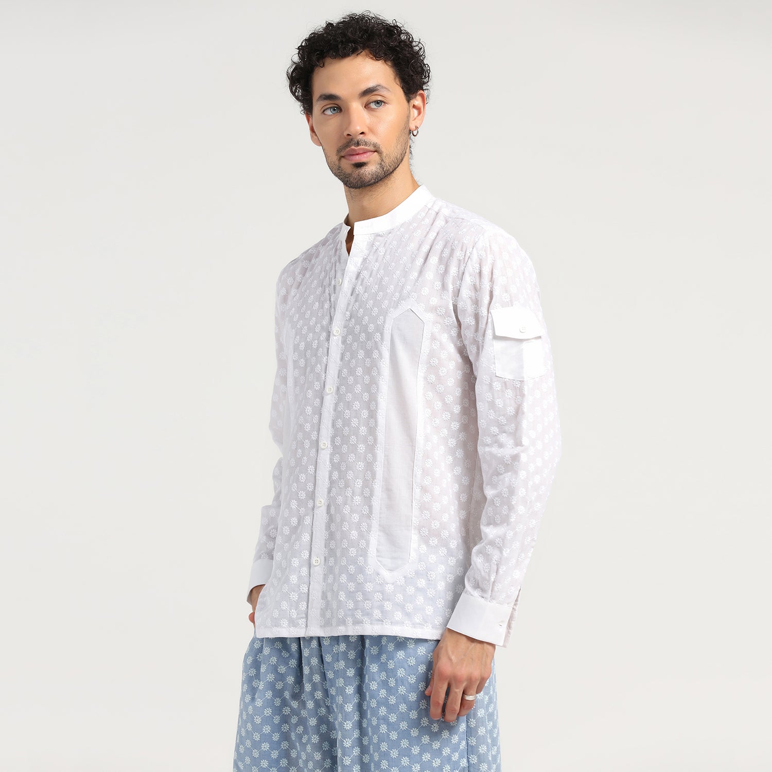 White Schiffle Patch Shirt for Men -2