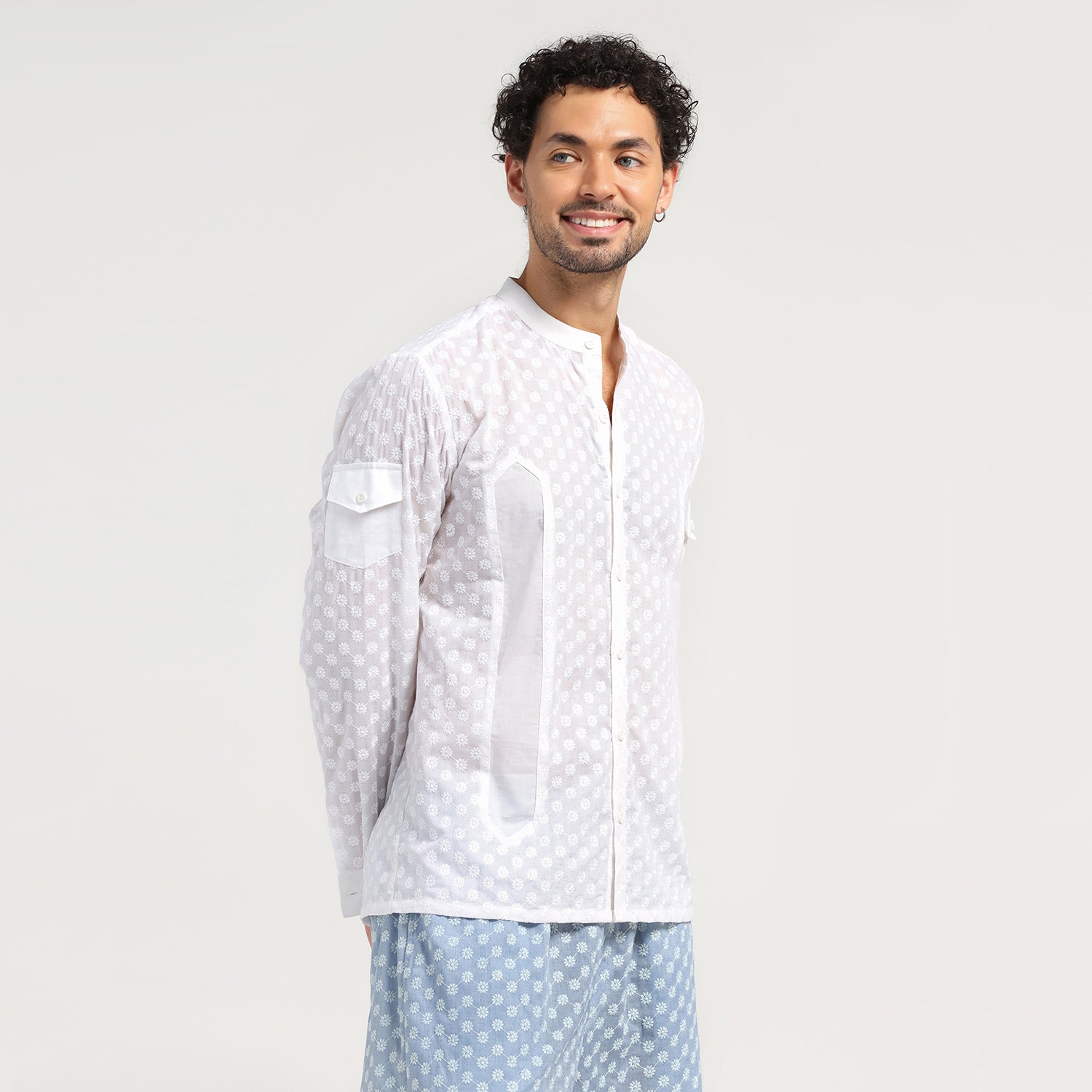 White Schiffle Patch Shirt for Men-3