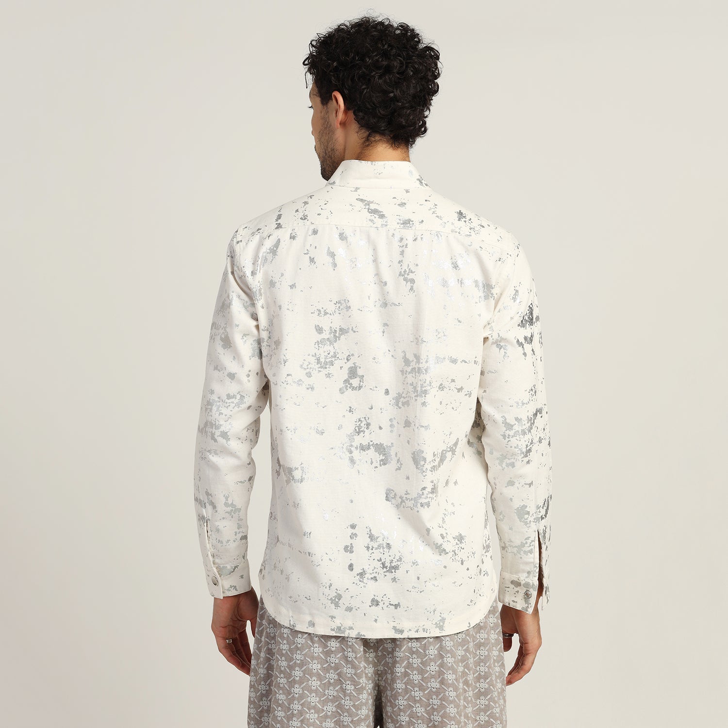 White Silver Overlap Foil Jacket for Men-4