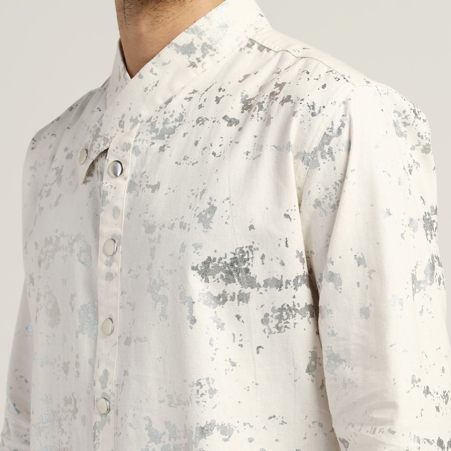 White Silver Overlap Foil Jacket for Men-3