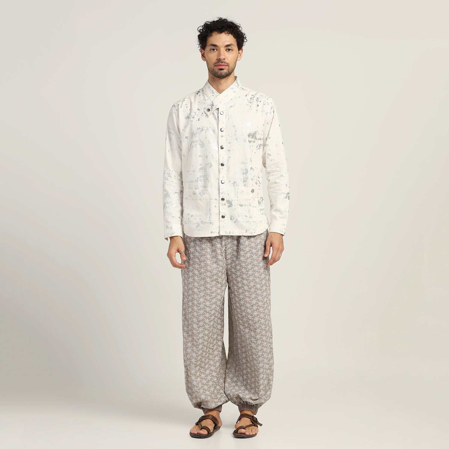 White Silver Overlap Foil Jacket for Men-5