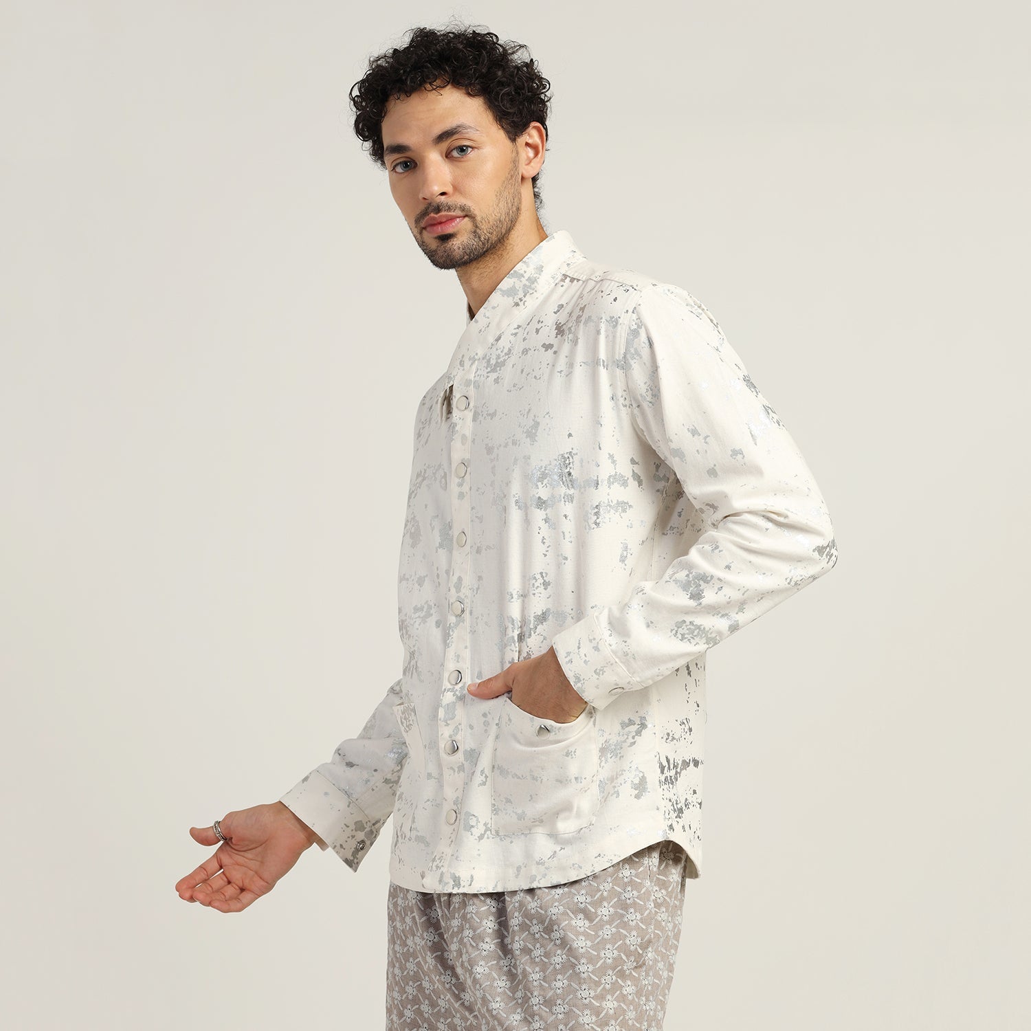 White Silver Overlap Foil Jacket for Men-1
