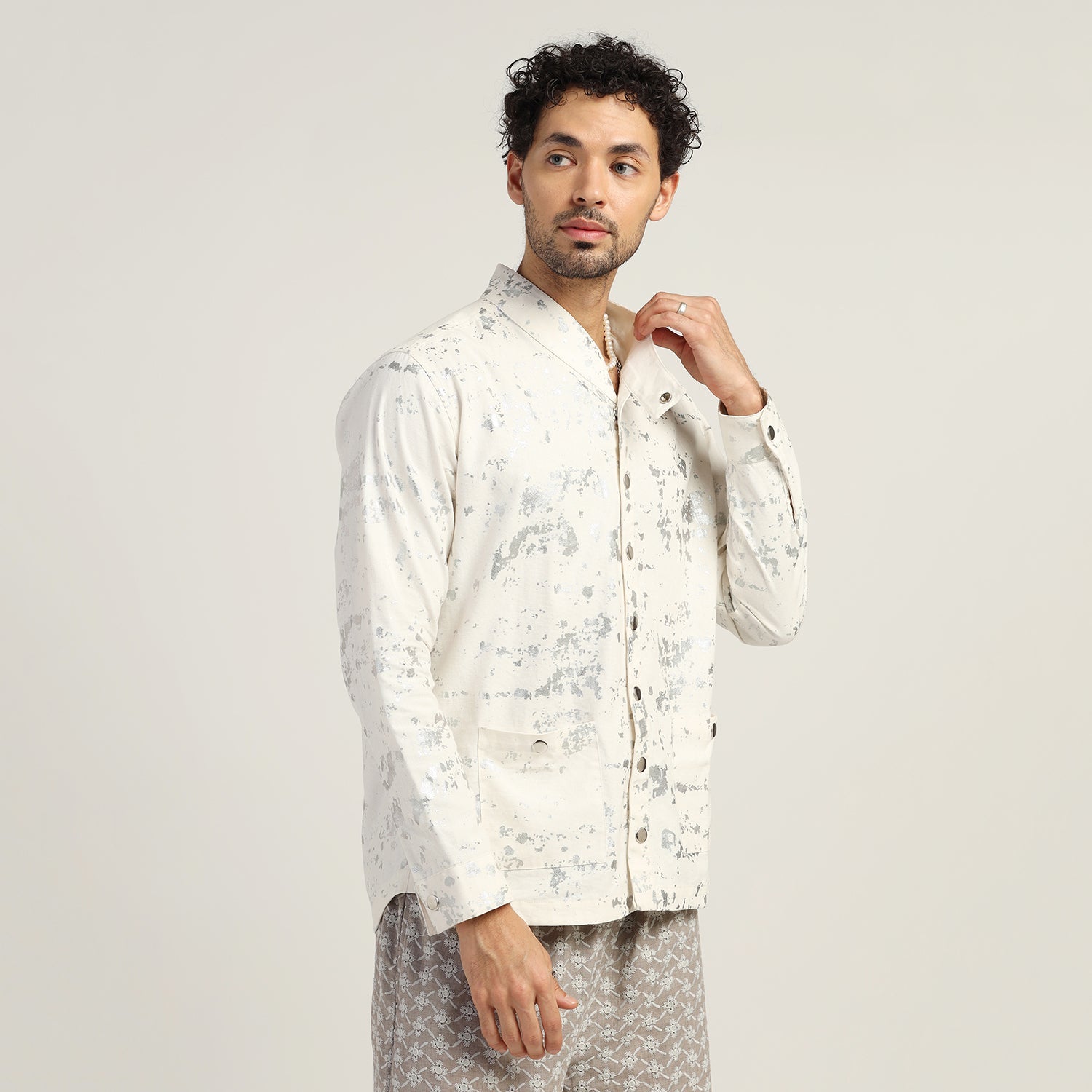White Silver Overlap Foil Jacket for Men-2