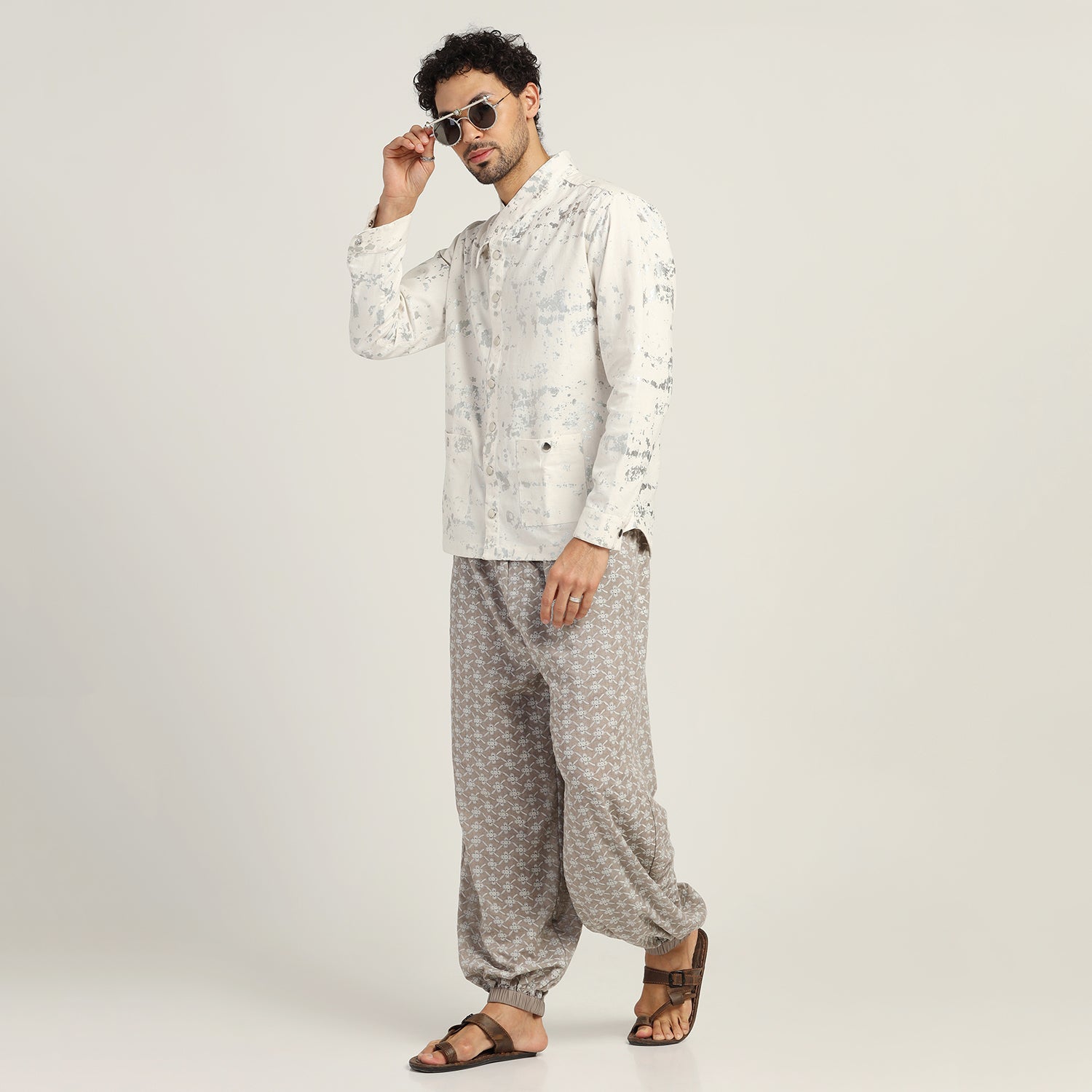 White Silver Overlap Foil Jacket for Men-6