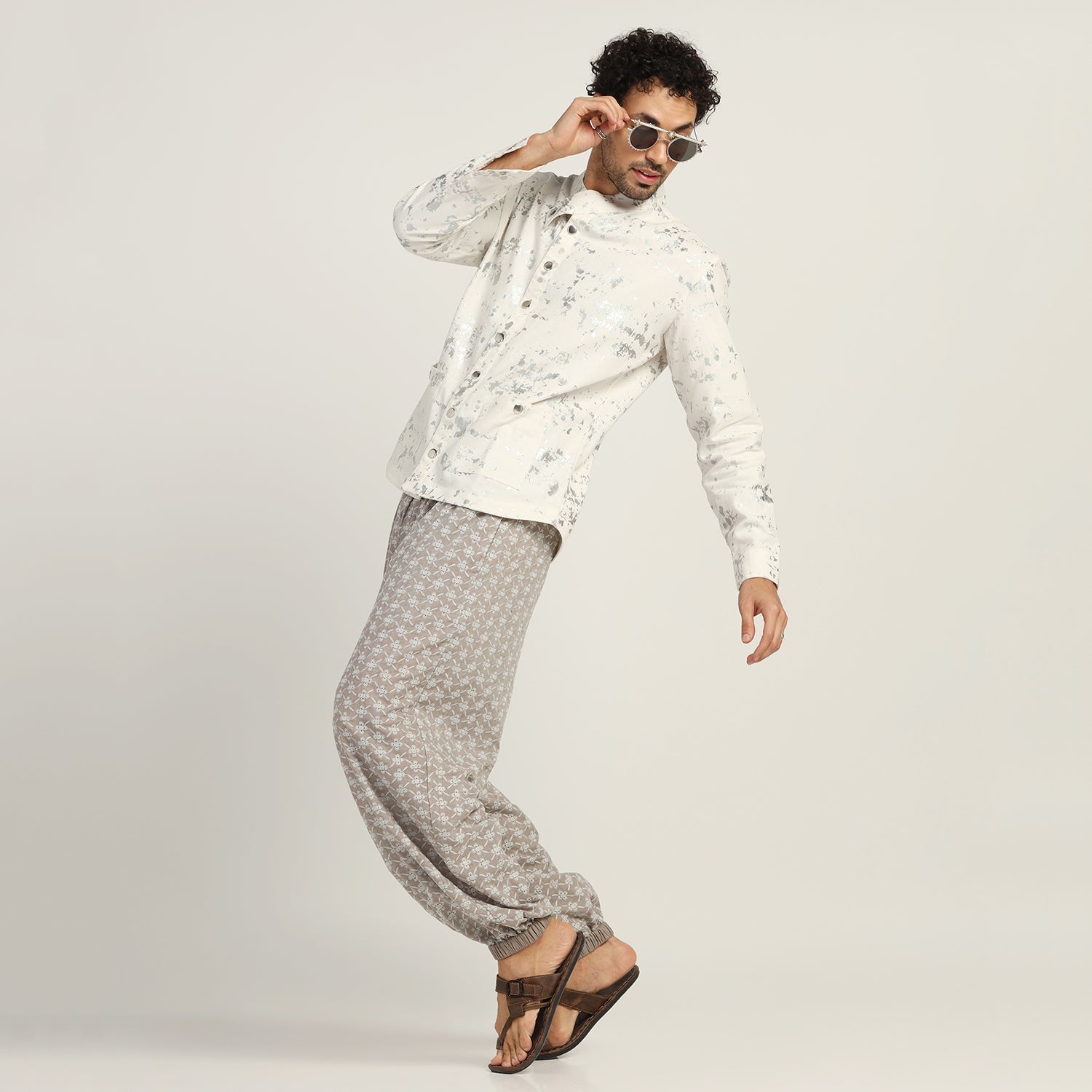 White Silver Overlap Foil Jacket for Men-7
