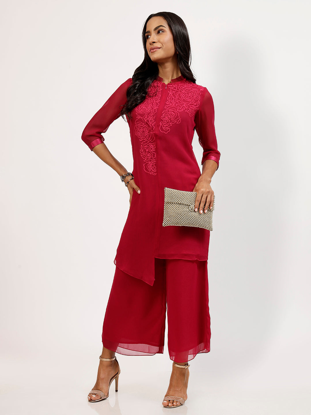 Pink Georgette Plazzo