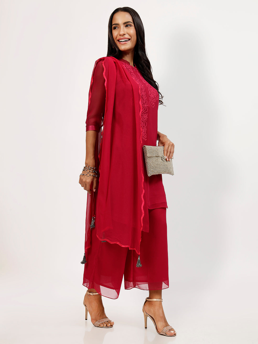 Pink Georgette Plazzo