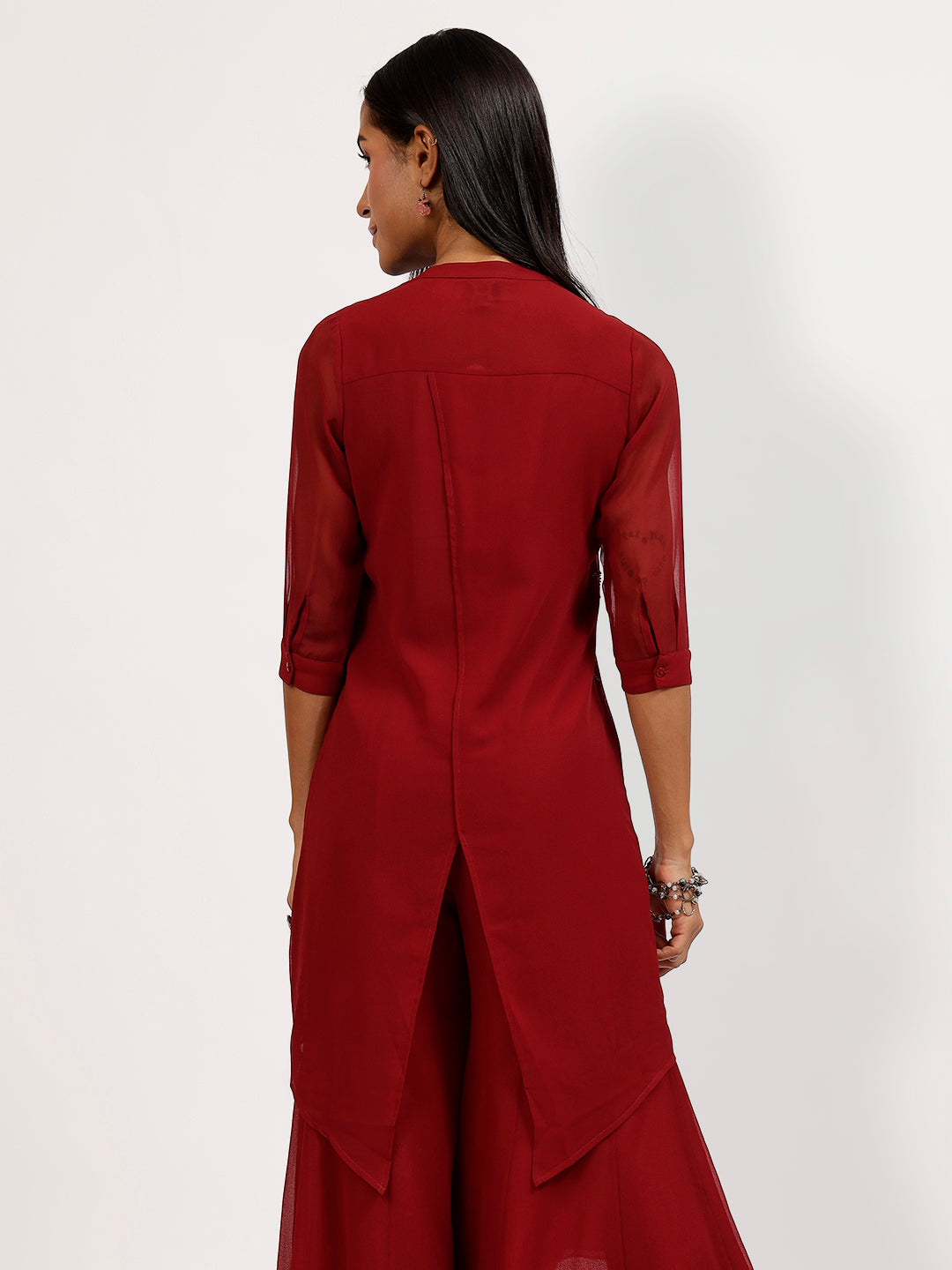 Maroon Embroidered Tunic With Asymmetrical Back