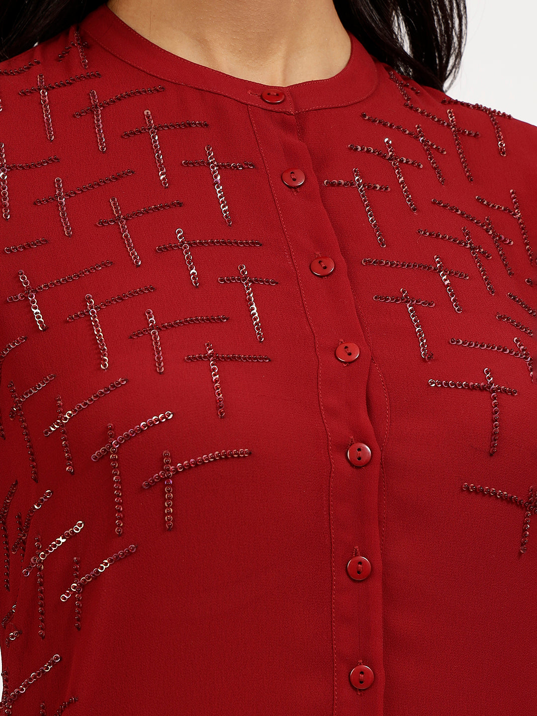 Maroon Embroidered Tunic With Asymmetrical Back