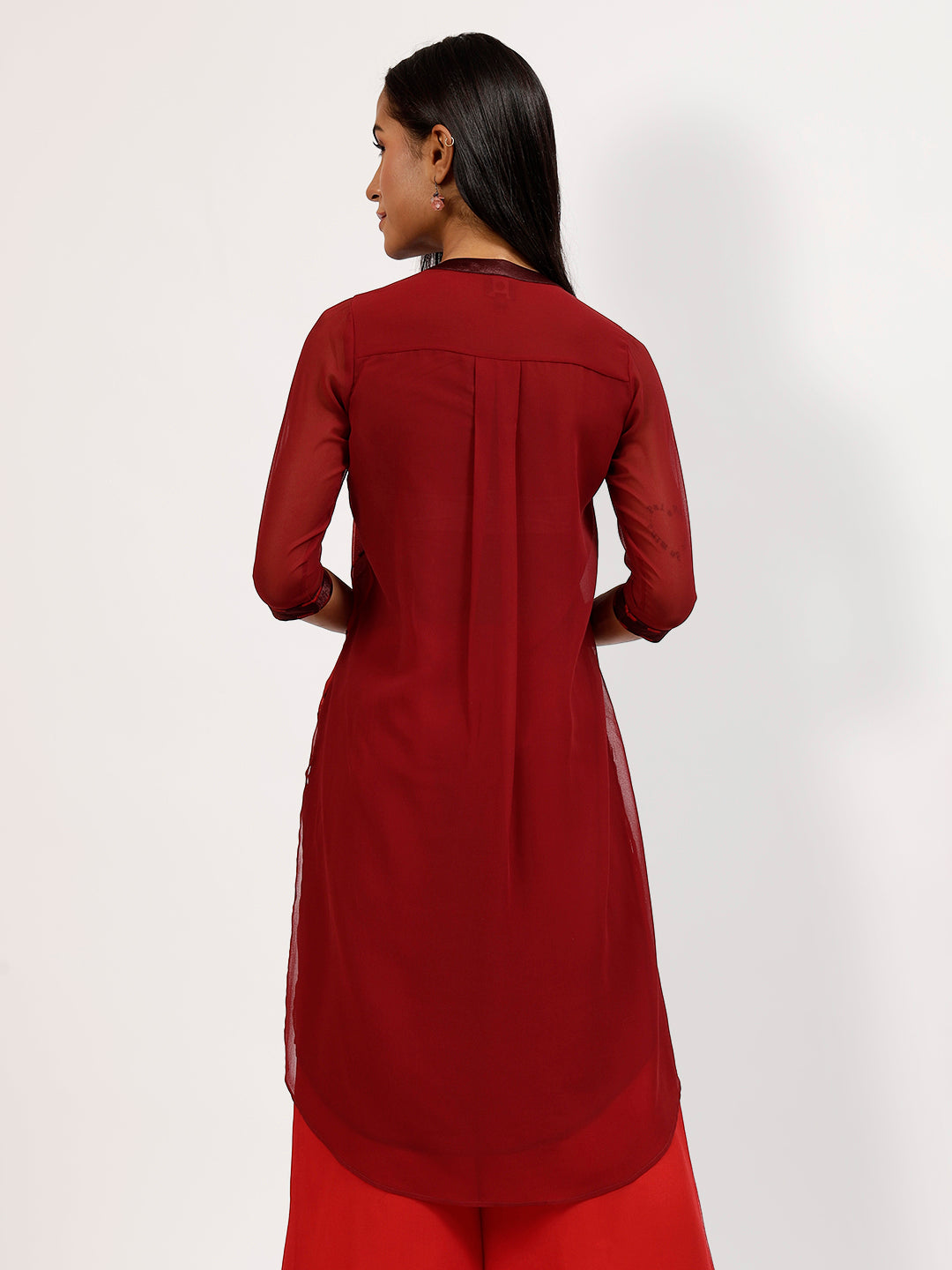 Red-Maroon With Tunic With Patch Work At Front