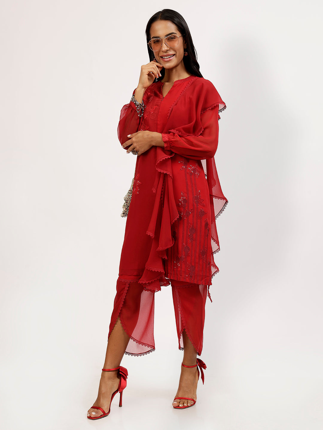 Maroon Georgette Swirl Duppatta