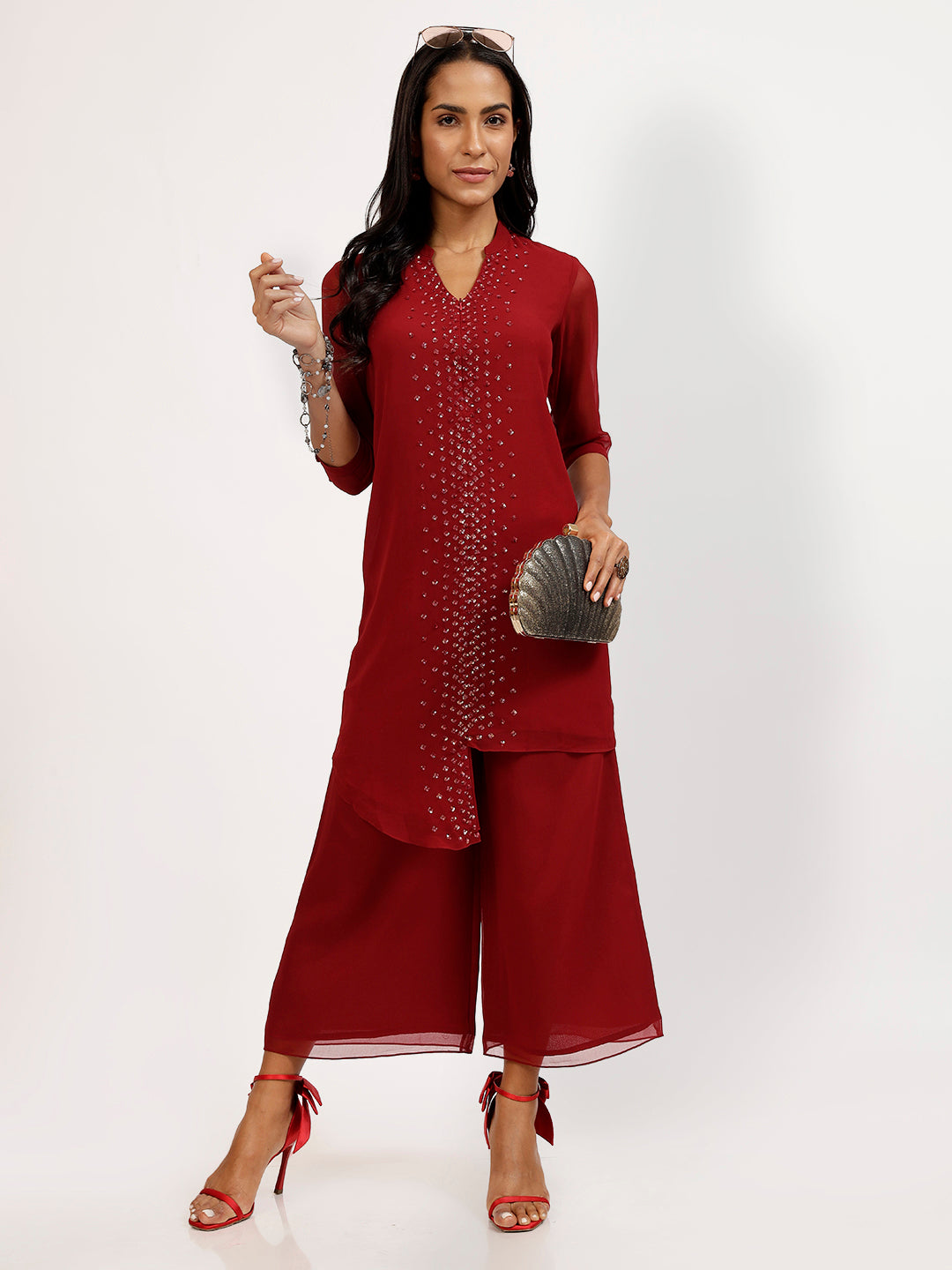 Maroon Georgette Plazzo