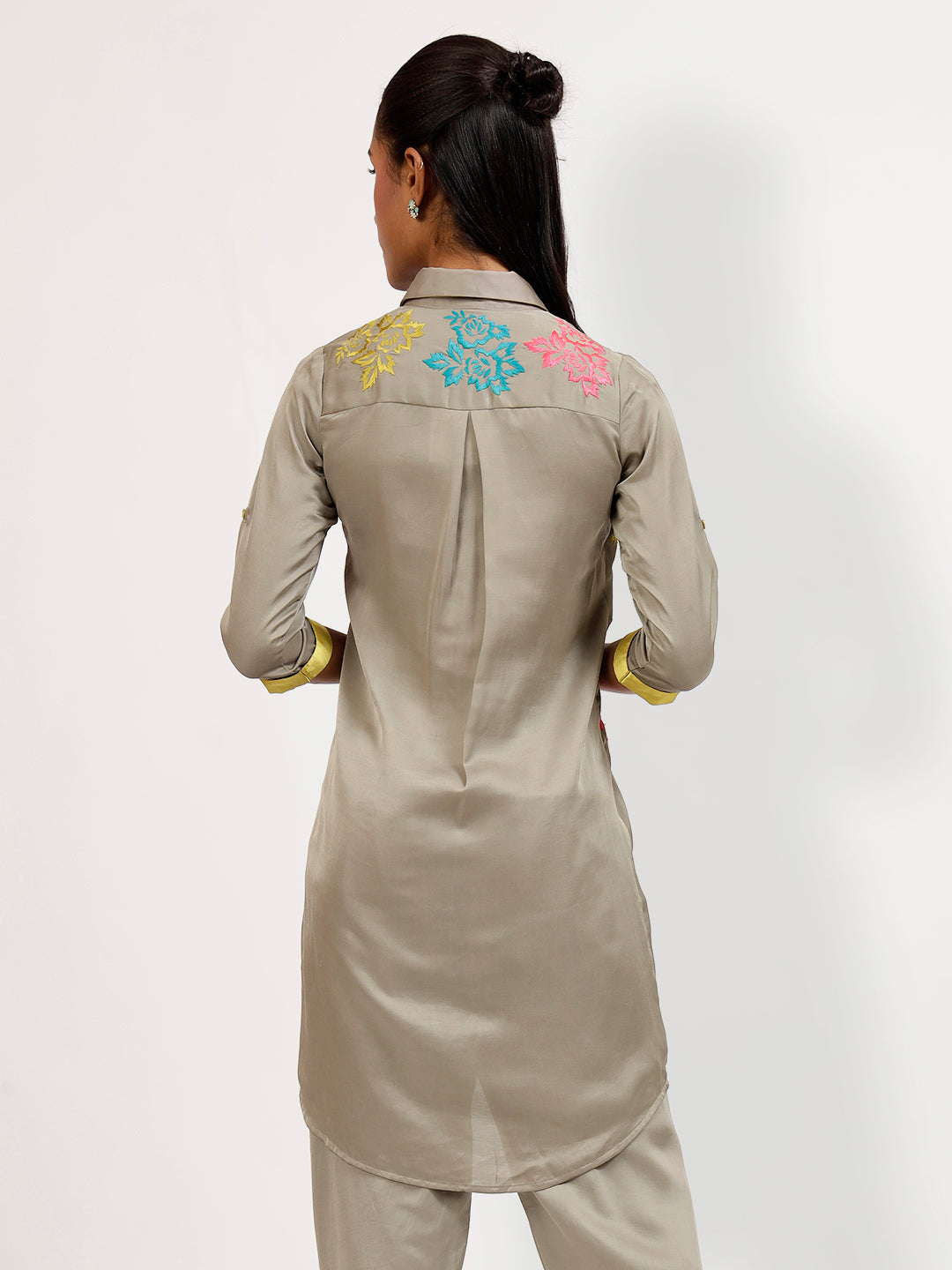 Grey Tunic With Multi Colour Flower