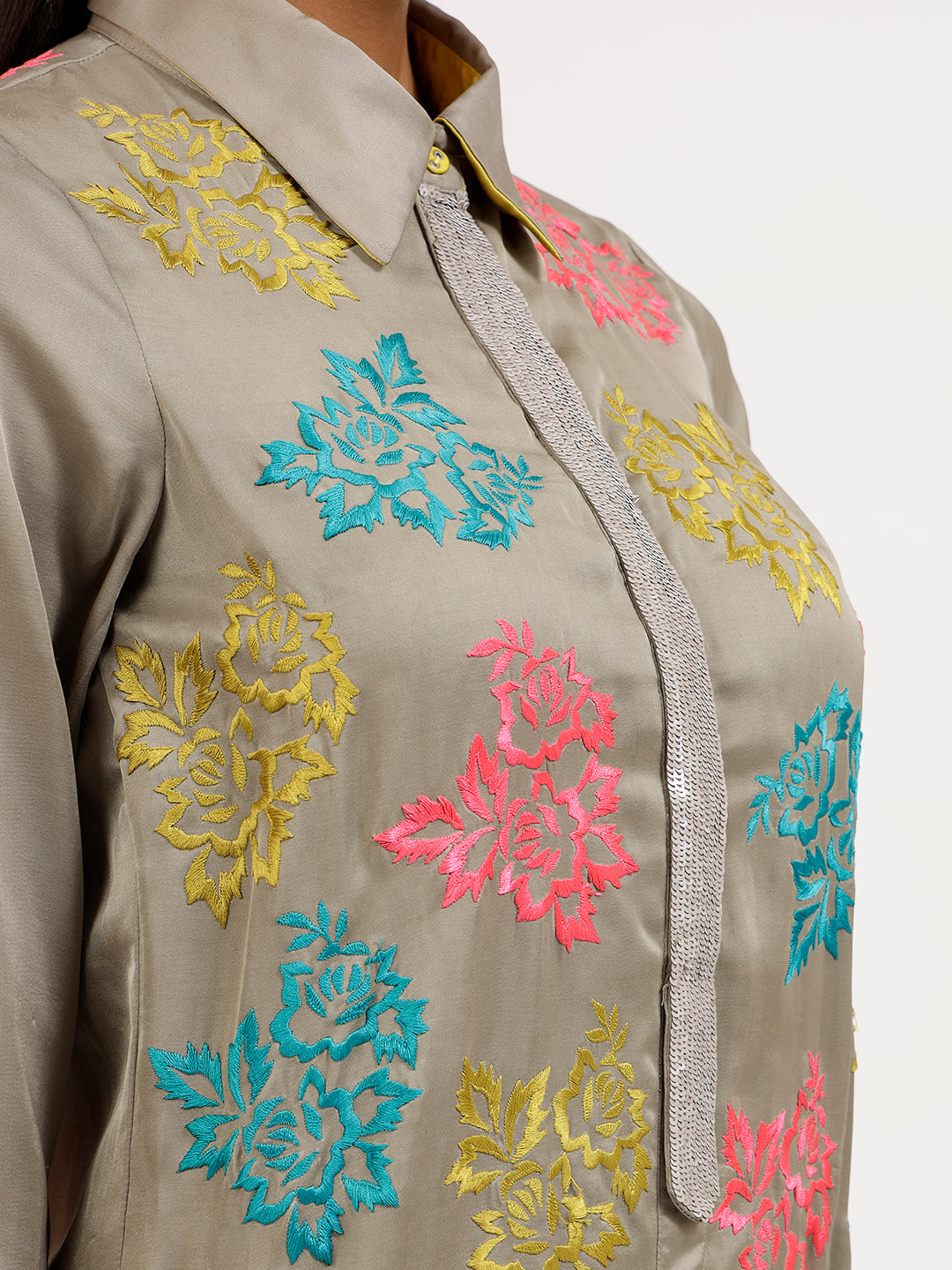 Grey Tunic With Multi Colour Flower