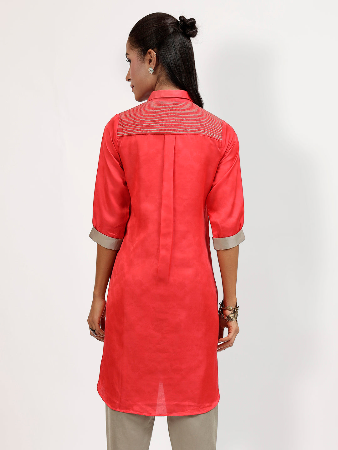Red Tye N Dye Kurti With Grey Patch Work