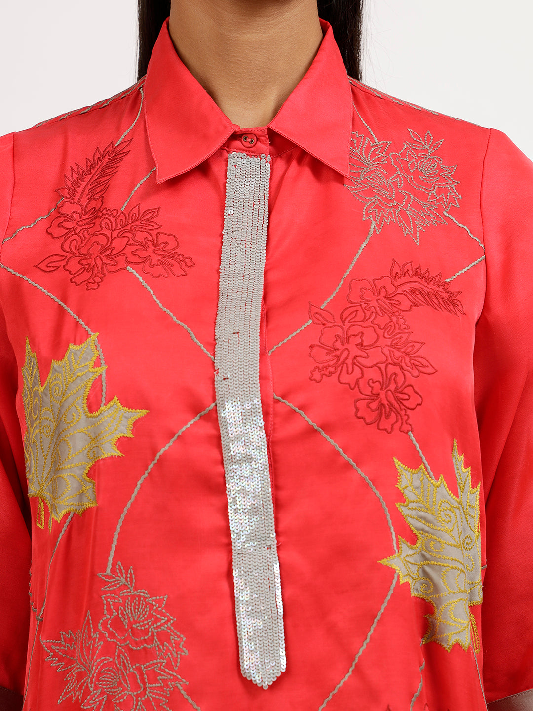 Red Tye N Dye Kurti With Grey Patch Work