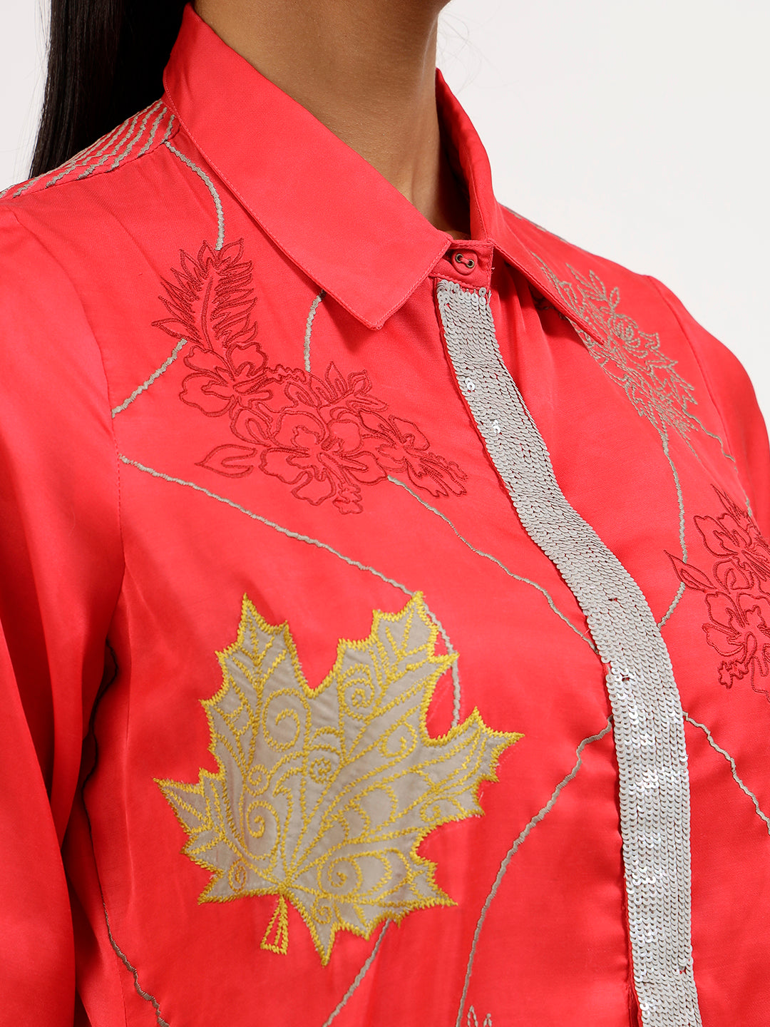 Red Tye N Dye Kurti With Grey Patch Work