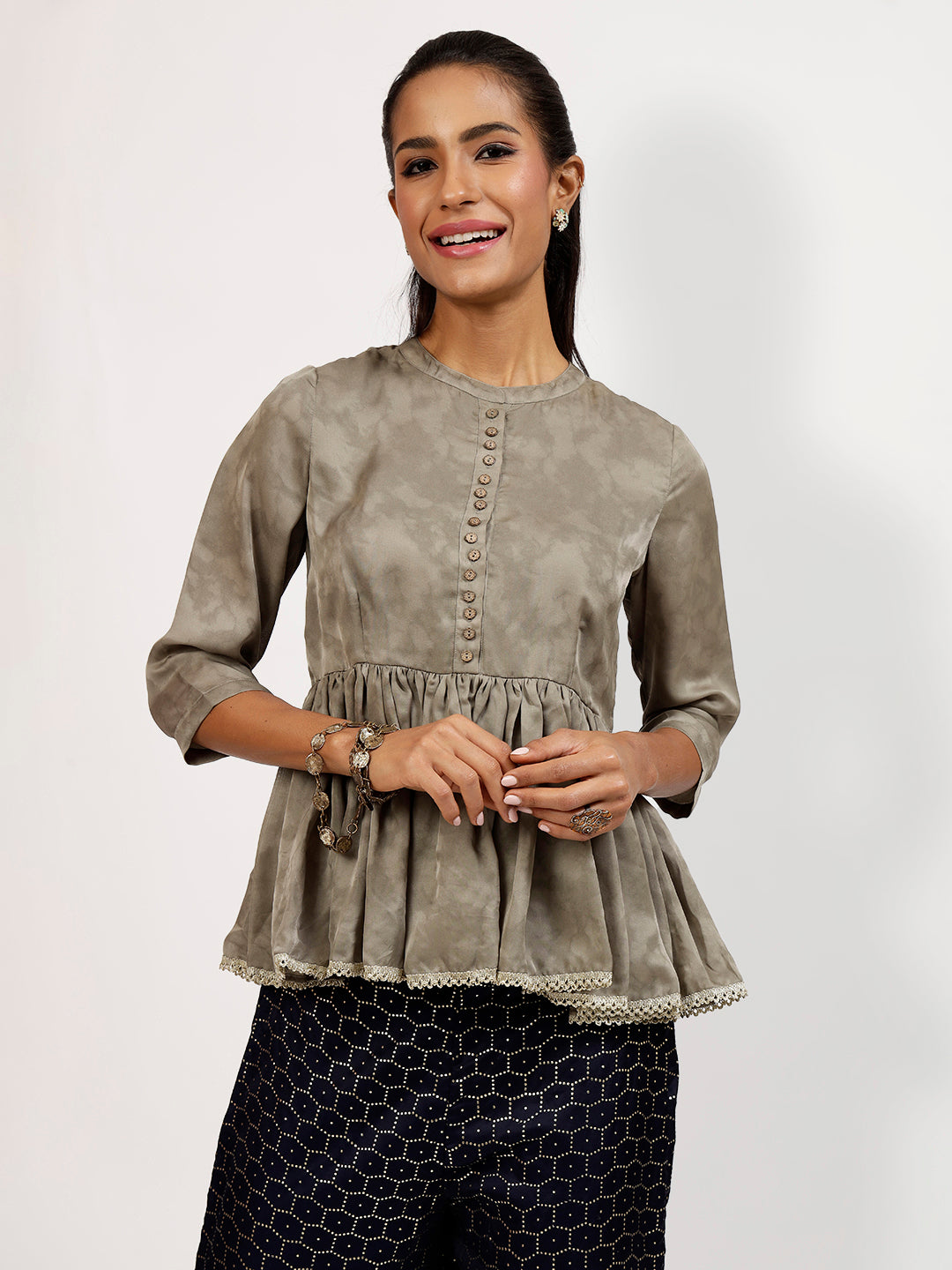 Grey Tye & Dye Peplum Top