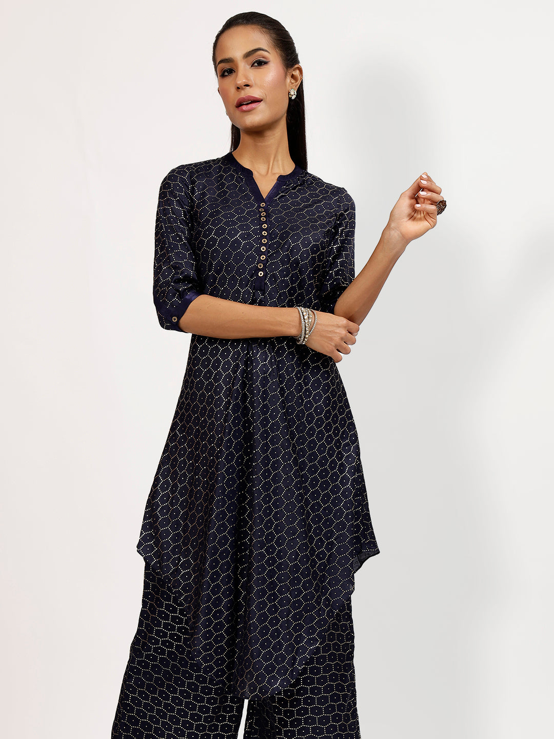 Navy Blue Tunic With Chinese Collar