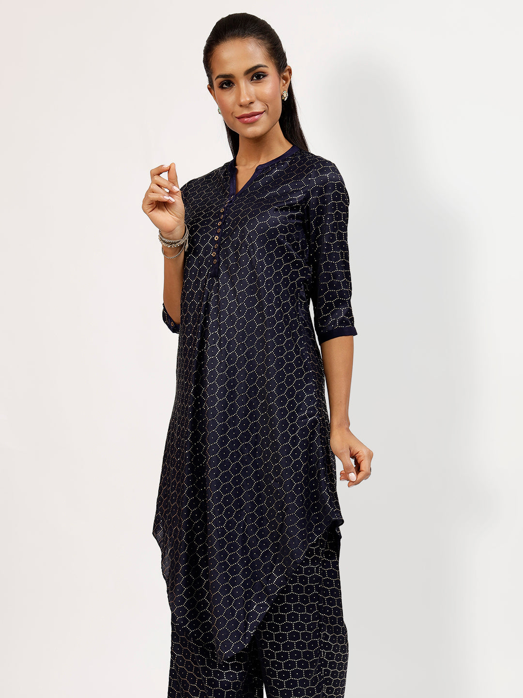 Navy Blue Tunic With Chinese Collar