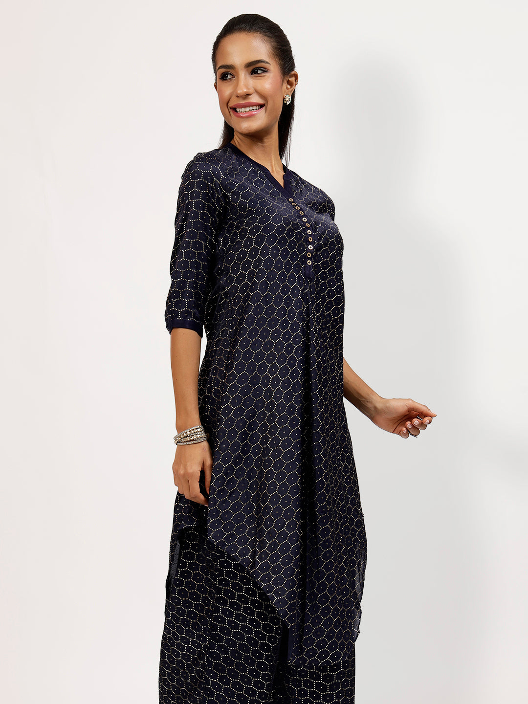 Navy Blue Tunic With Chinese Collar
