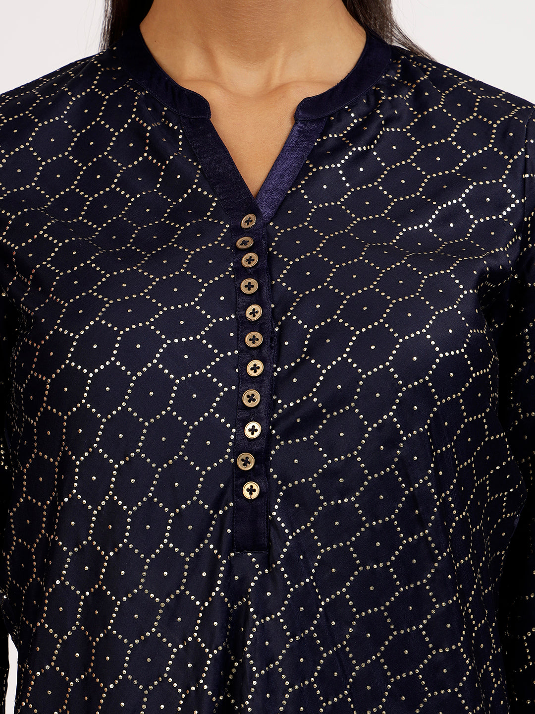 Navy Blue Tunic With Chinese Collar