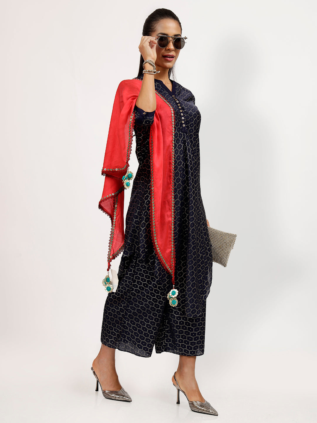 Navy Blue Tunic With Chinese Collar