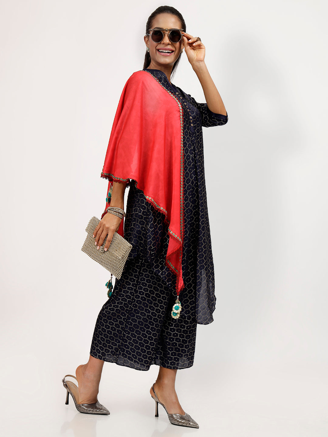 Navy Blue Tunic With Chinese Collar