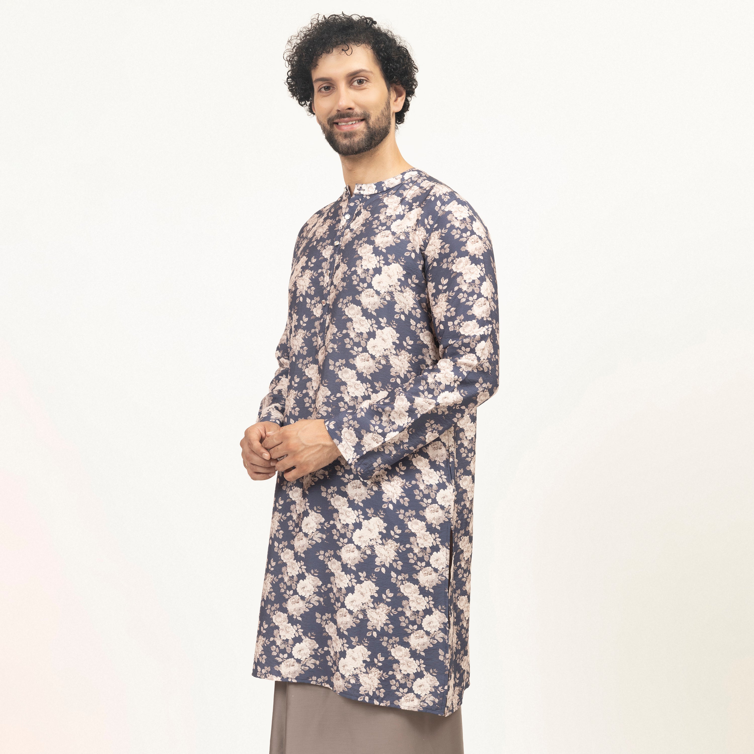 Buy Blue Floral Printed Kurta for Men-2