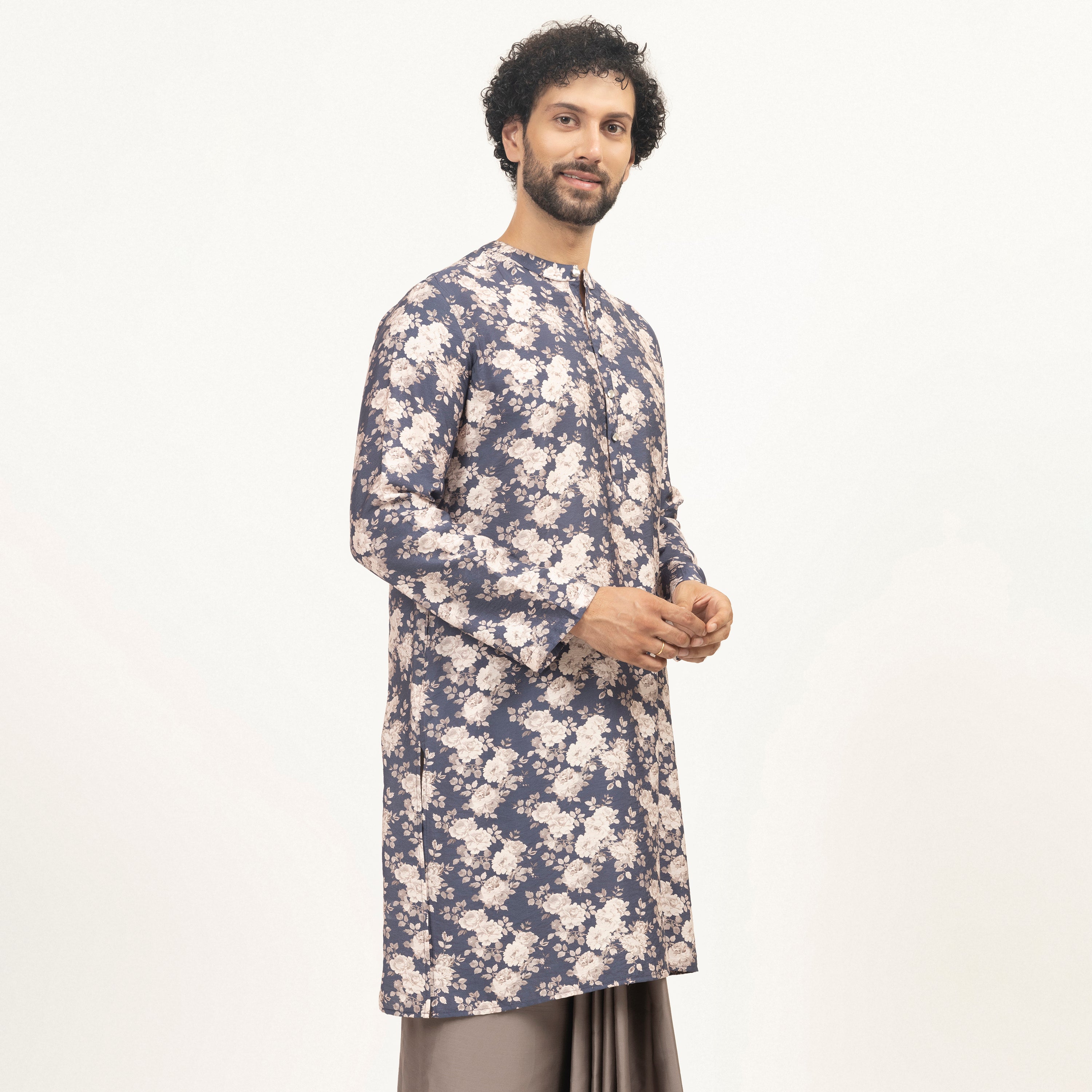 Buy Blue Floral Printed Kurta for Men-3