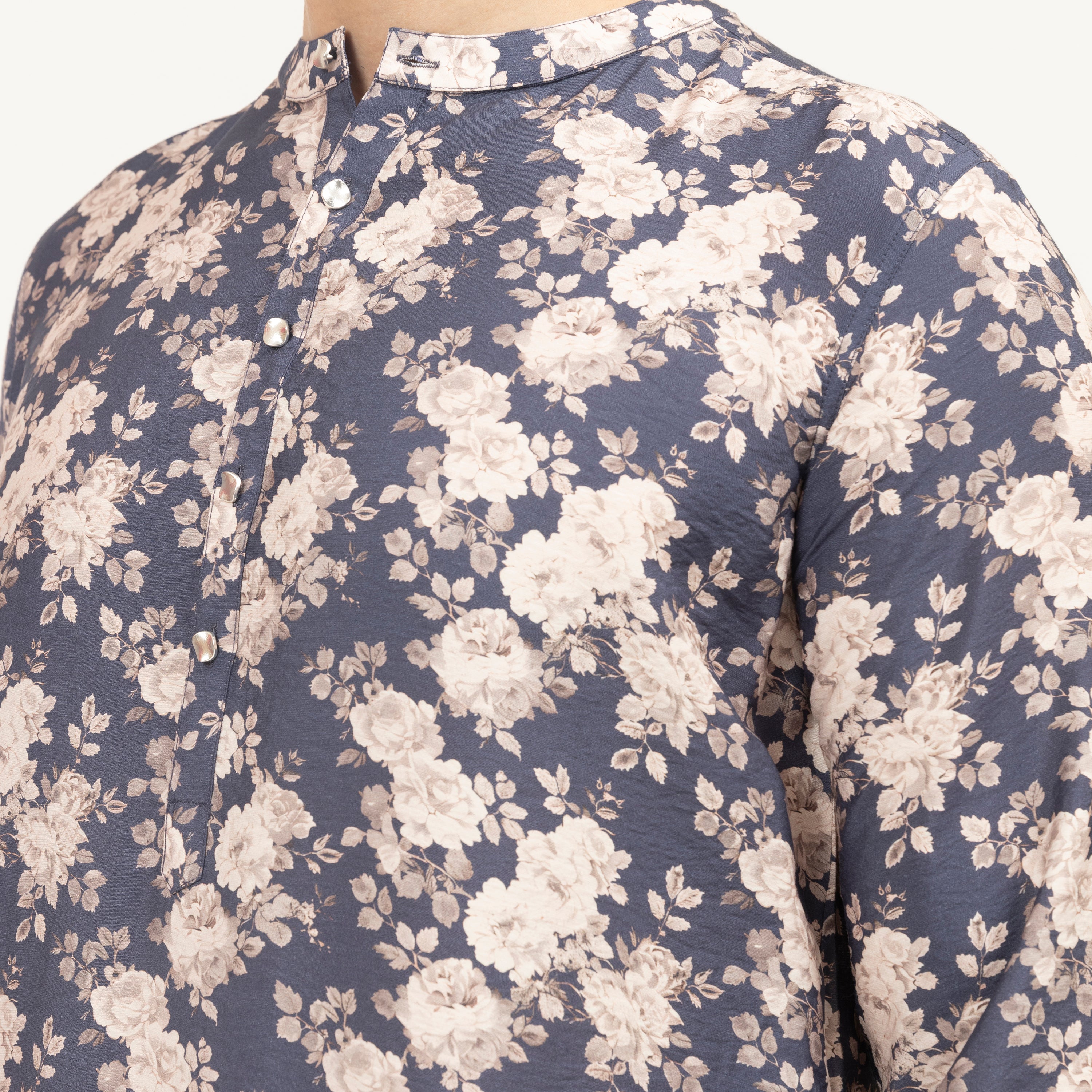Buy Blue Floral Printed Kurta for Men-4
