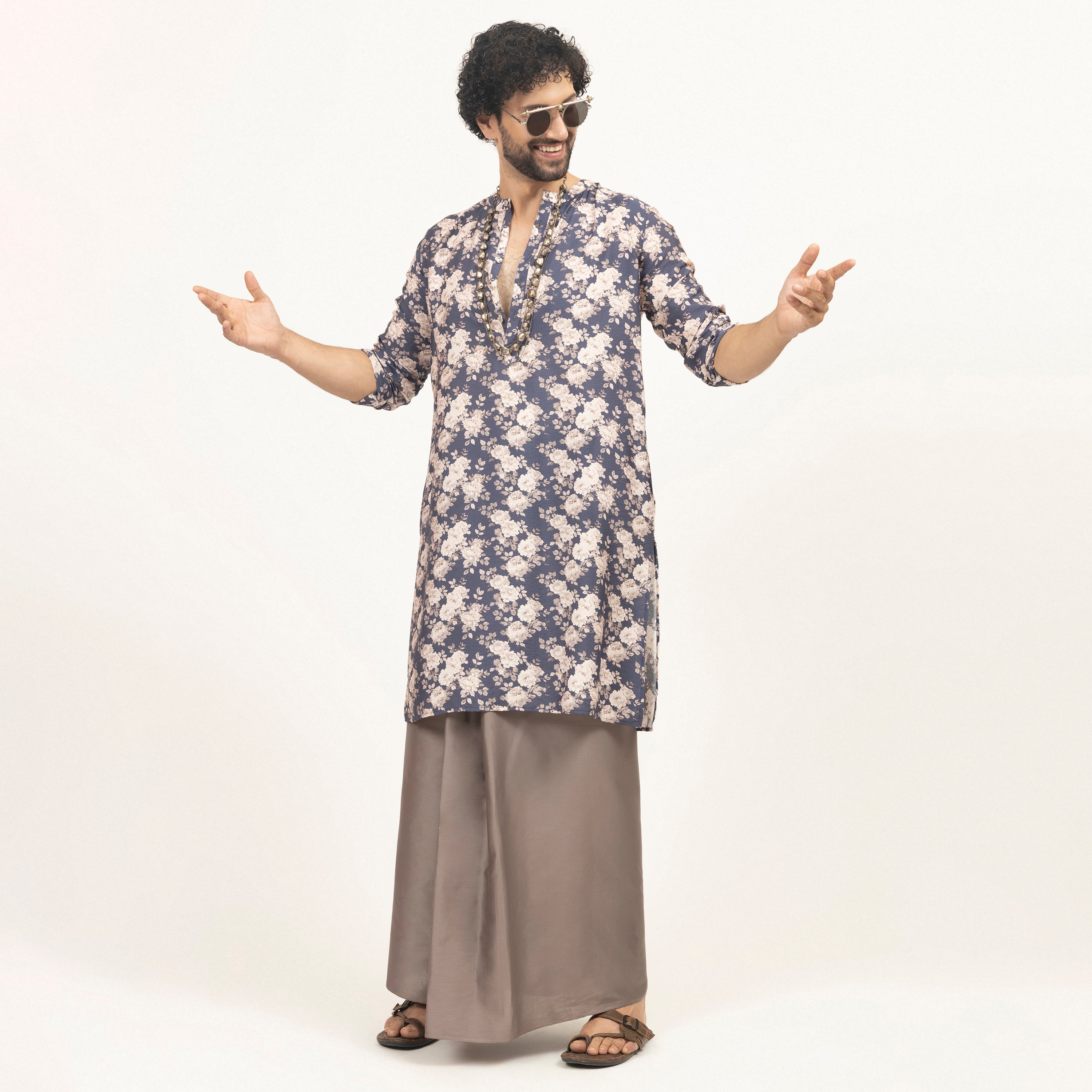 Buy Blue Floral Printed Kurta for Men-1