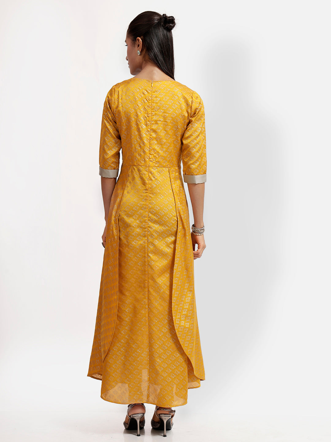 Yellow Long Double Layer Dress With Overlap At Back