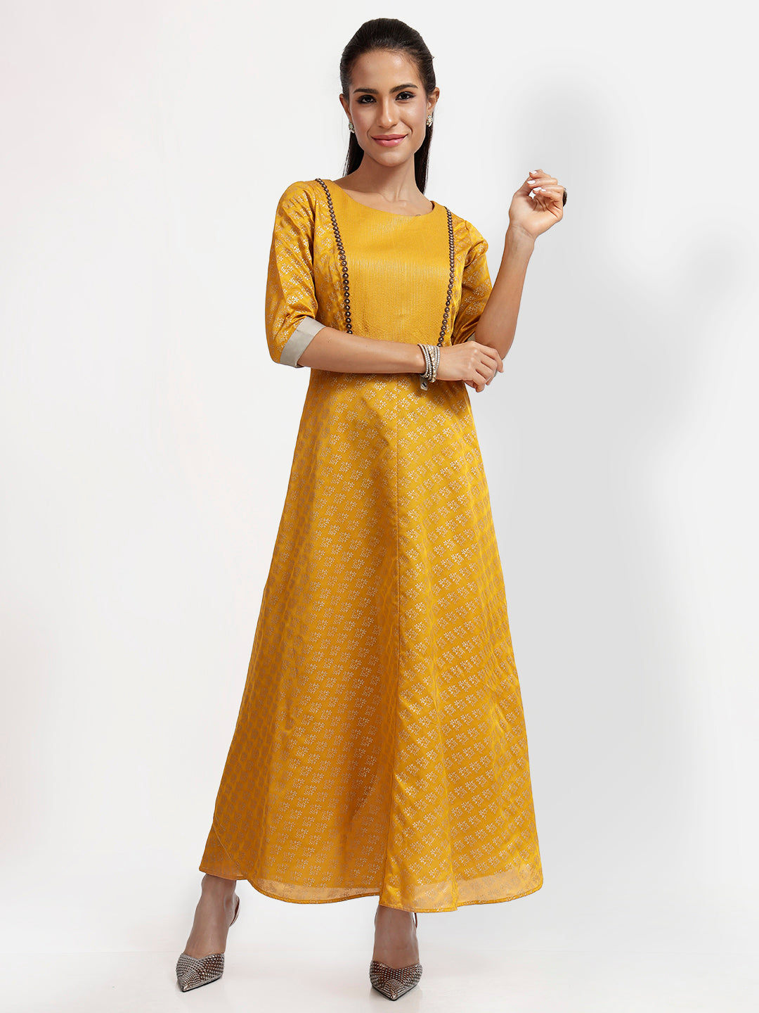 Yellow Long Double Layer Dress With Overlap At Back
