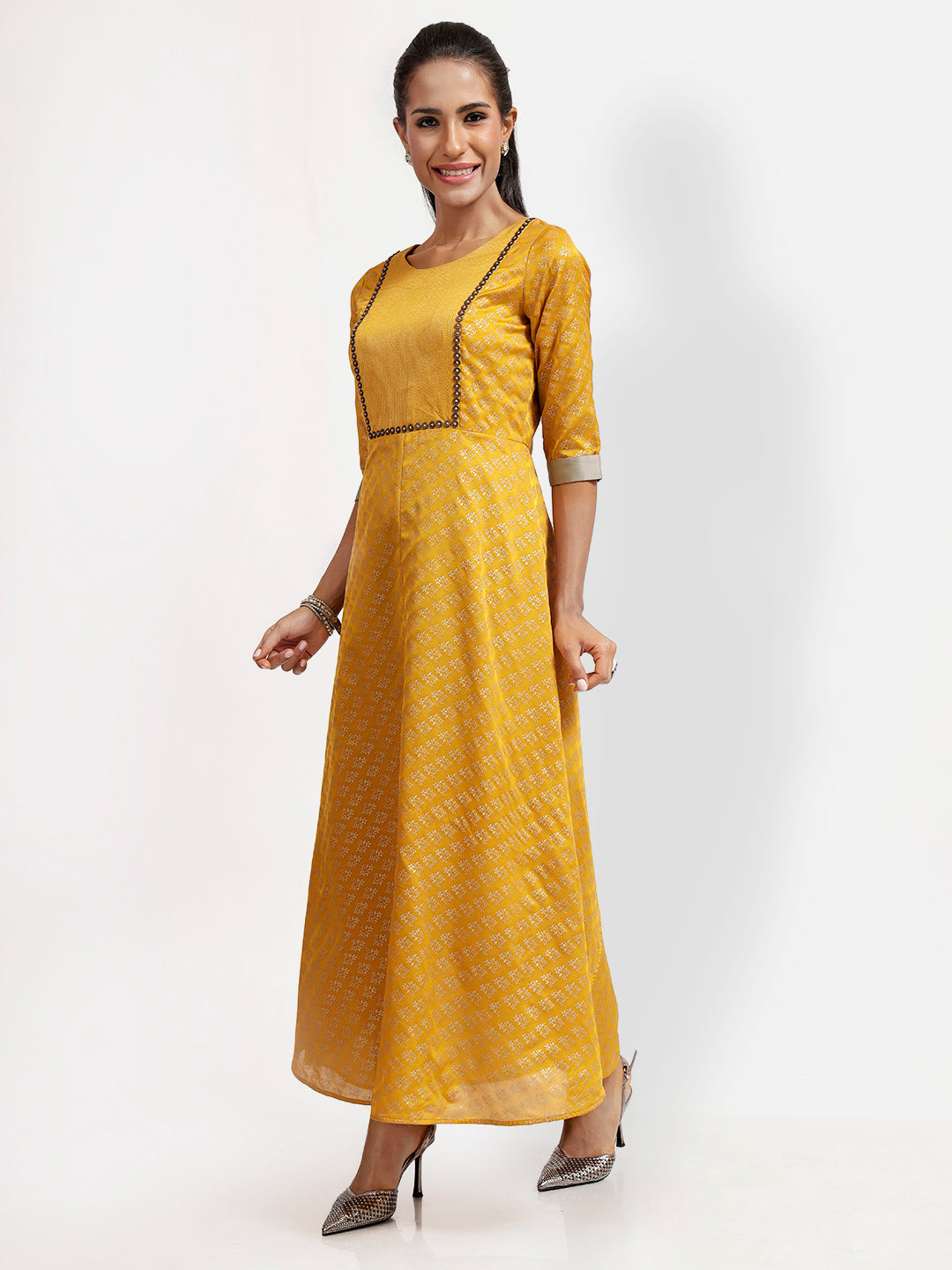 Yellow Long Double Layer Dress With Overlap At Back