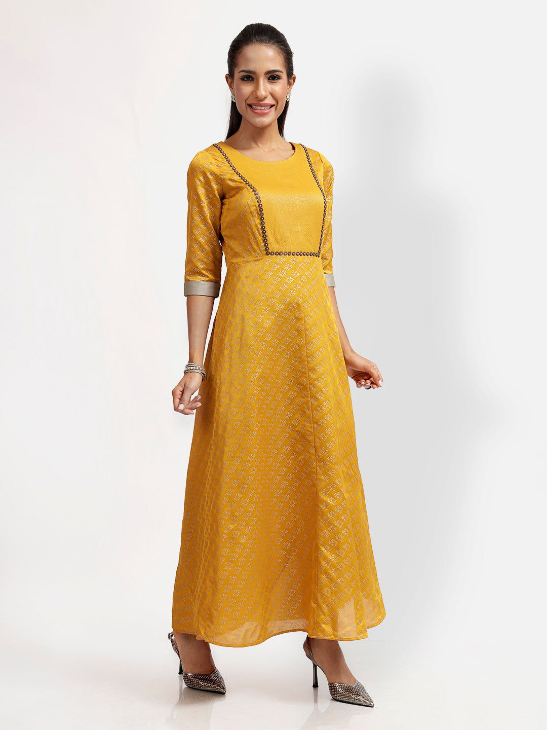 Yellow Long Double Layer Dress With Overlap At Back