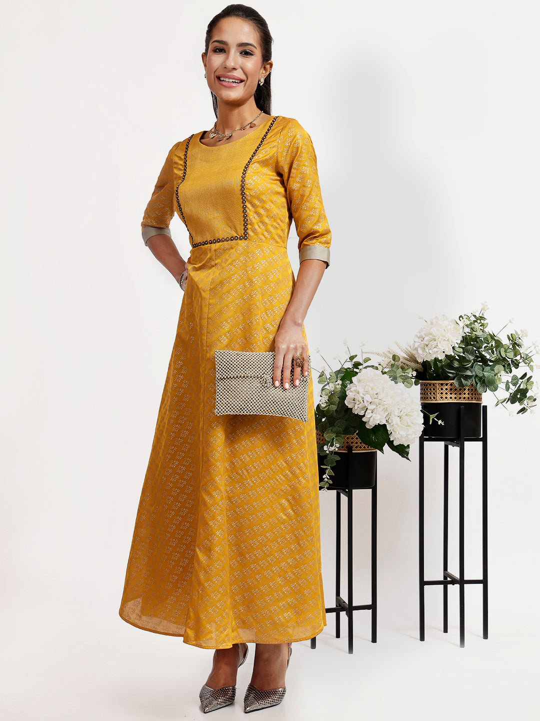 Yellow Long Double Layer Dress With Overlap At Back