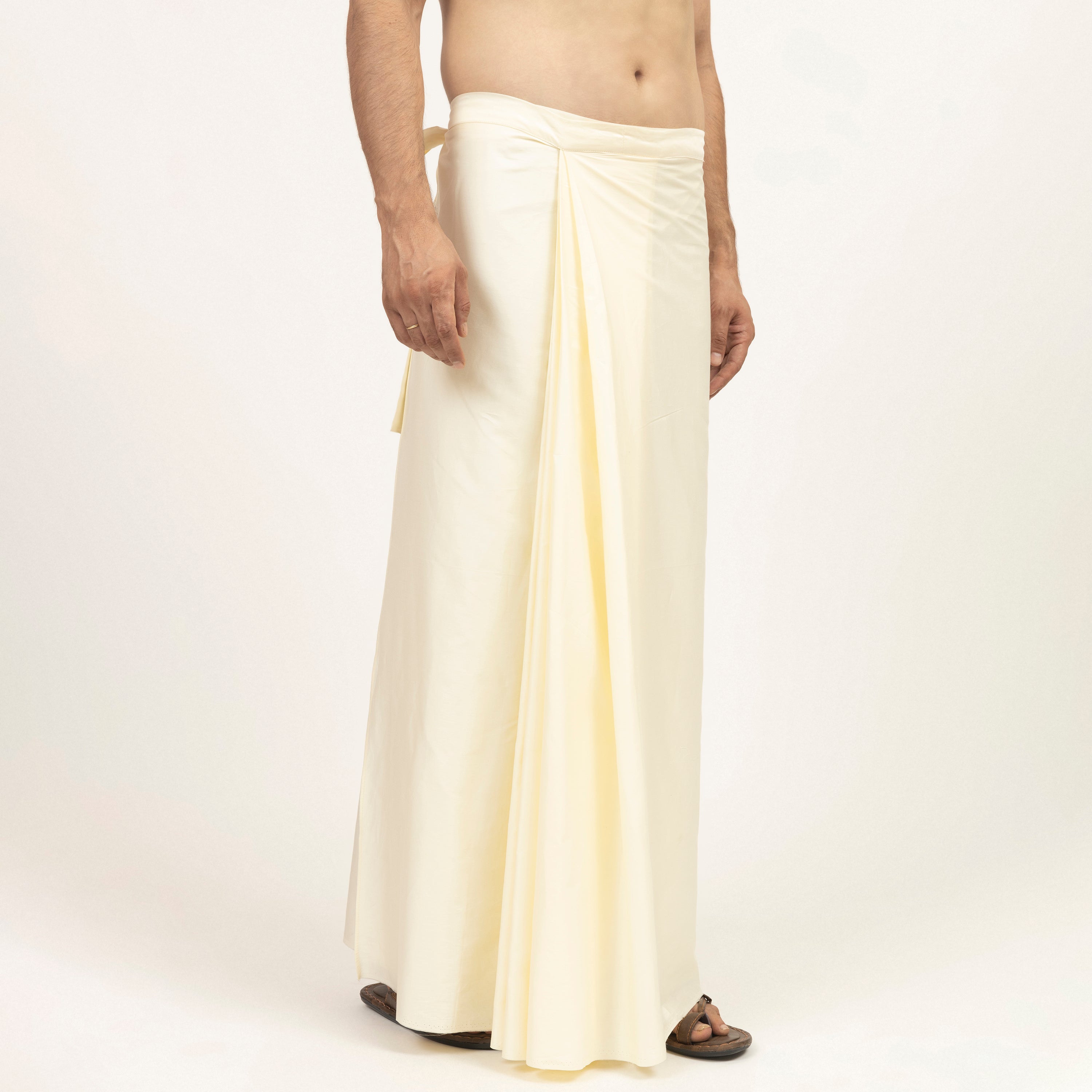 Off White Pre Pleated Wrap Dhoti for Men