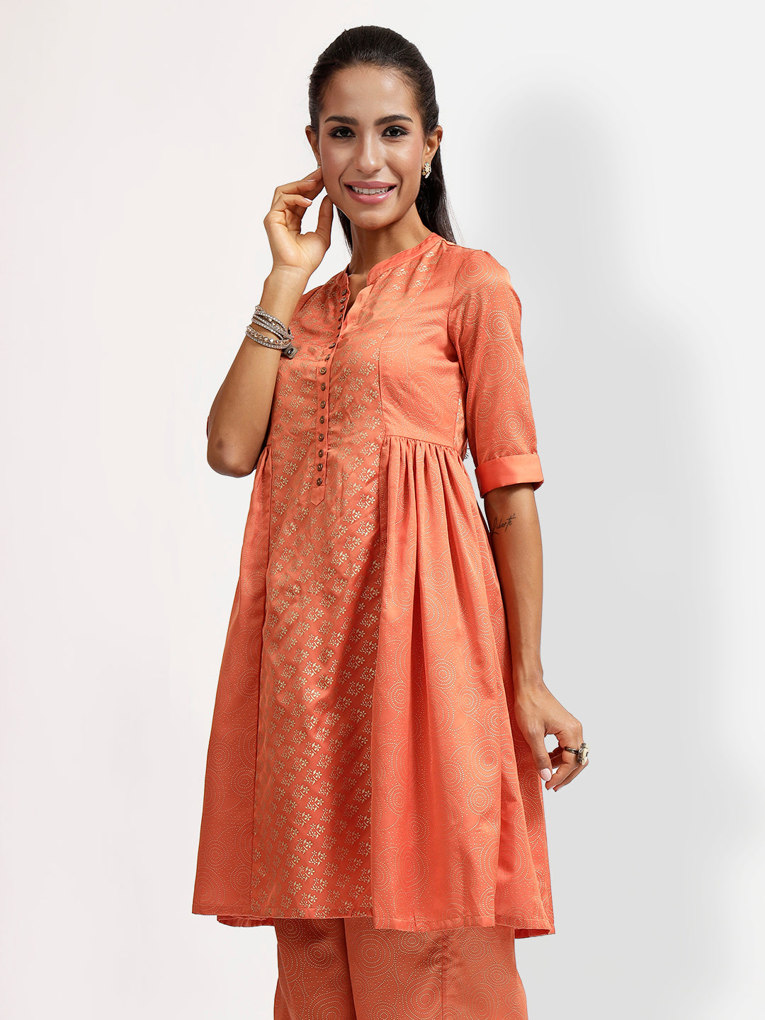 Peach Tunic With Gathers At Side