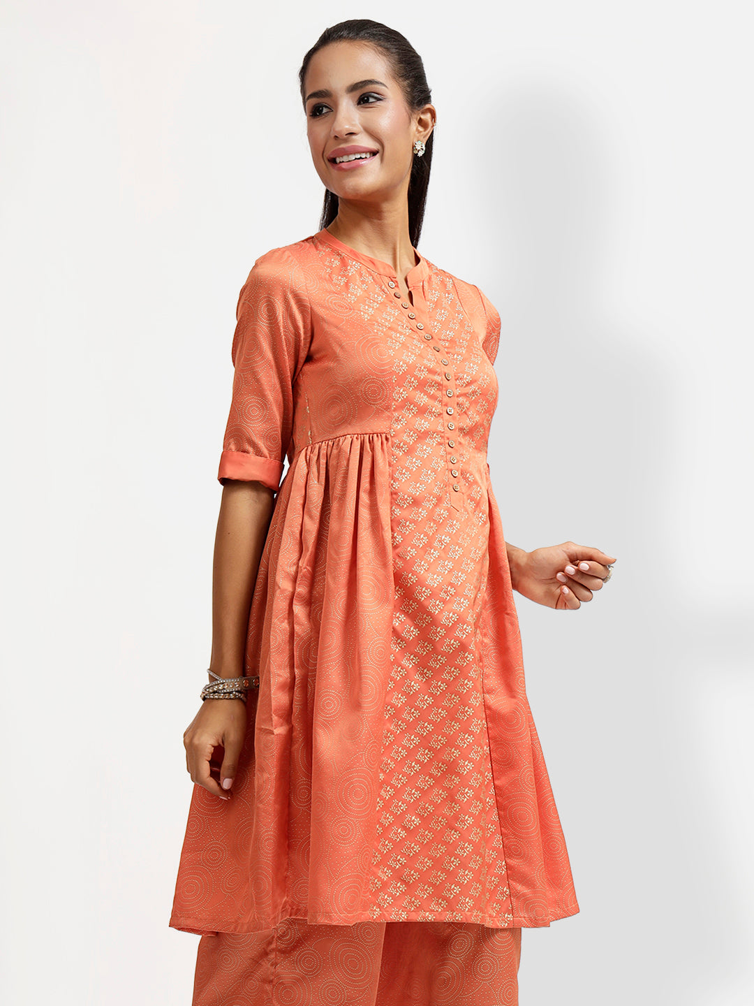 Peach Tunic With Gathers At Side
