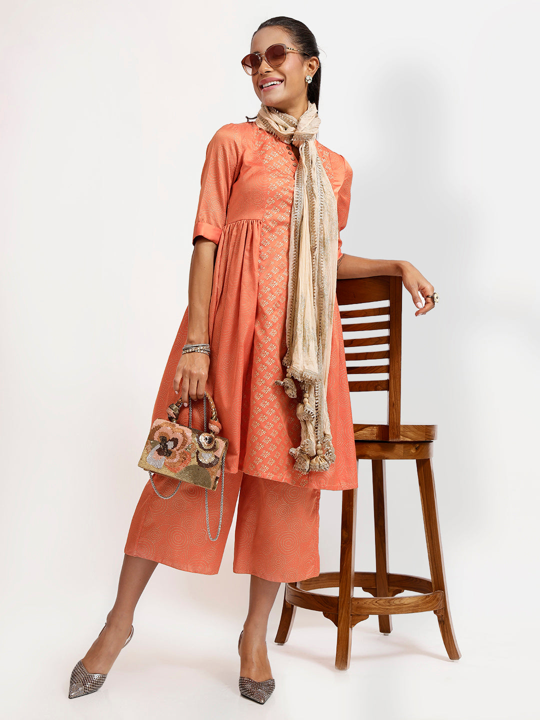 Peach Tunic With Gathers At Side
