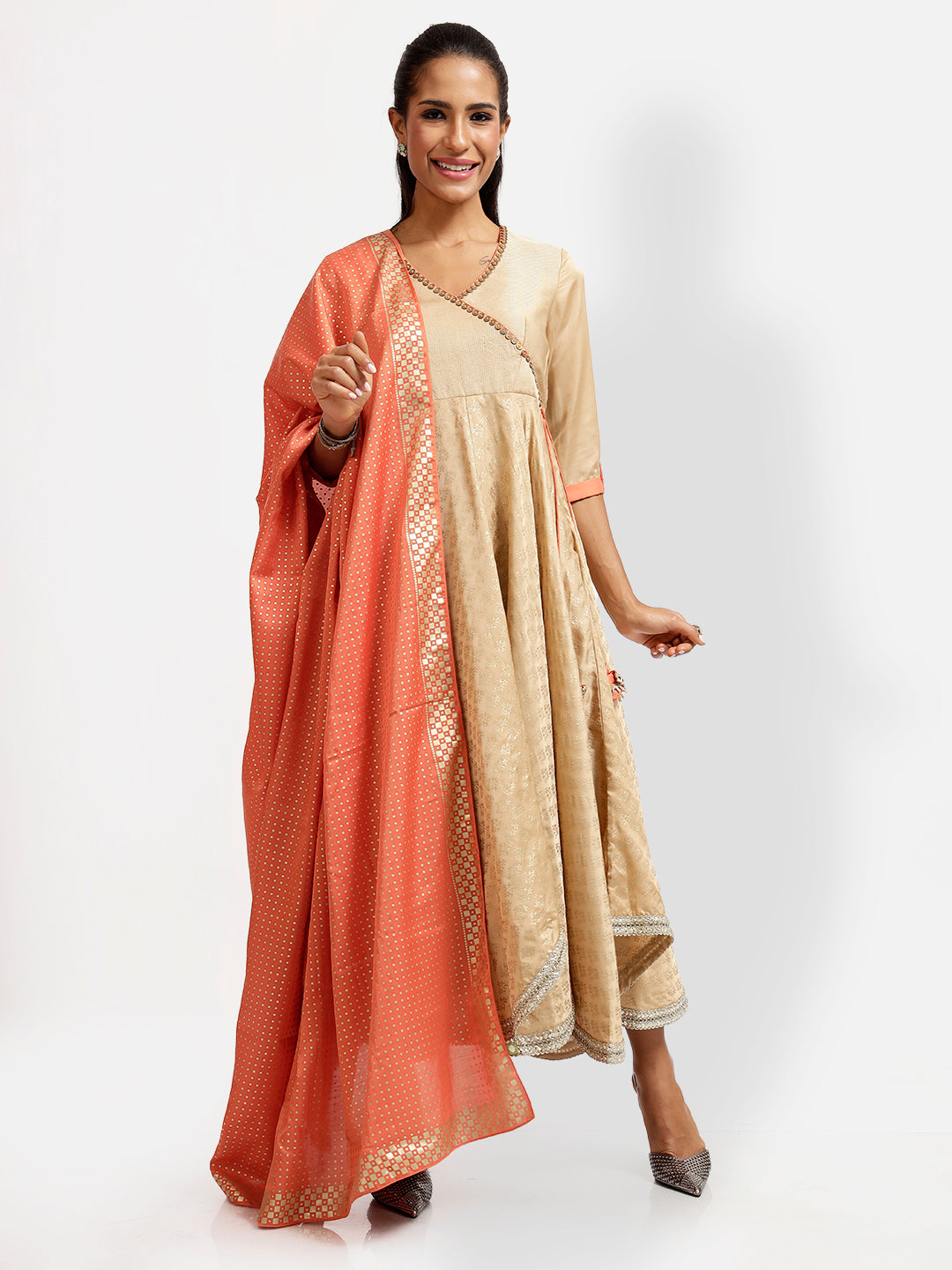 Peach Foil Dupatta